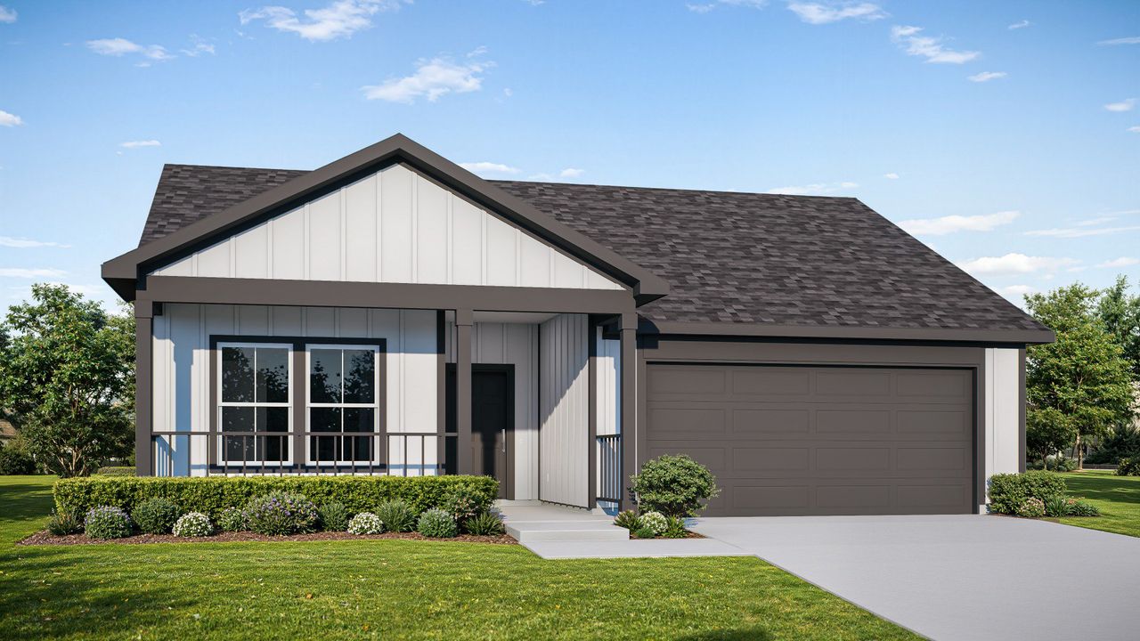 Representative exterior photo of a completed home built from the Paramount by DRB Homes in Spring Creek, Taylor, TX (Image 2).