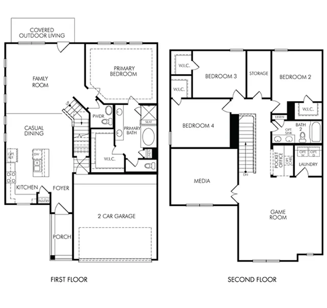 2D floor plan layout of this home in Bridge Creek Village - Luxe Series, Cypress, TX (Image 2).