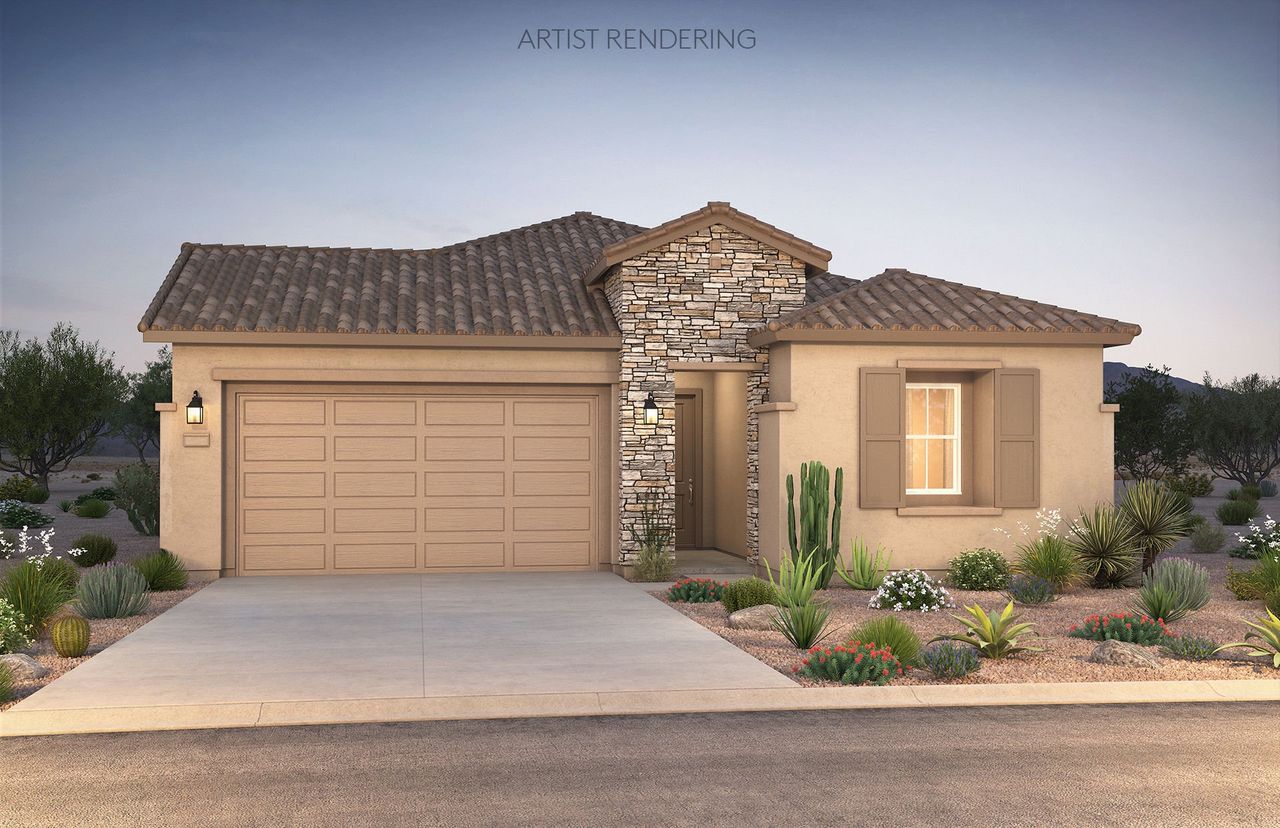 Representative exterior photo of a completed home built from the Rimini by Pulte Homes in Legado West, Gilbert, AZ (Image 2).