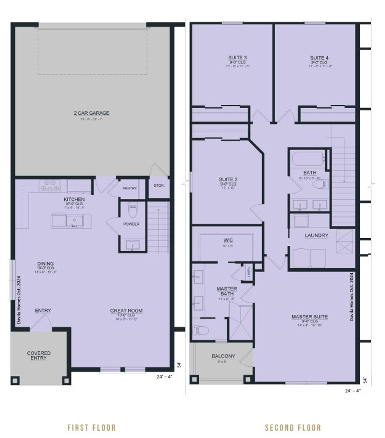 2D floor plan layout for the Bayview TH by Davila Homes Construction in Lakeview Village Estates, Winter Garden, FL (Image 2).