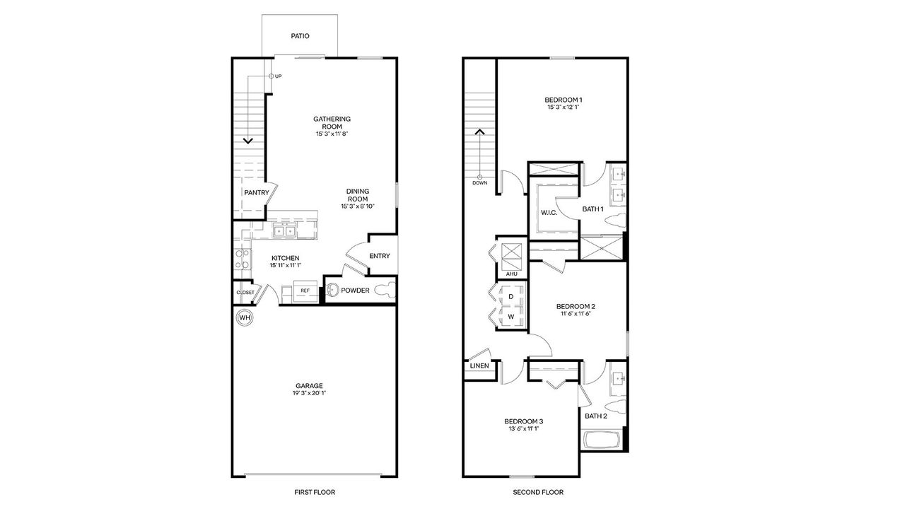 2D floor plan layout for the Weston by D.R. Horton in Bridle Creek Townhomes, Jacksonville, FL (Image 2).