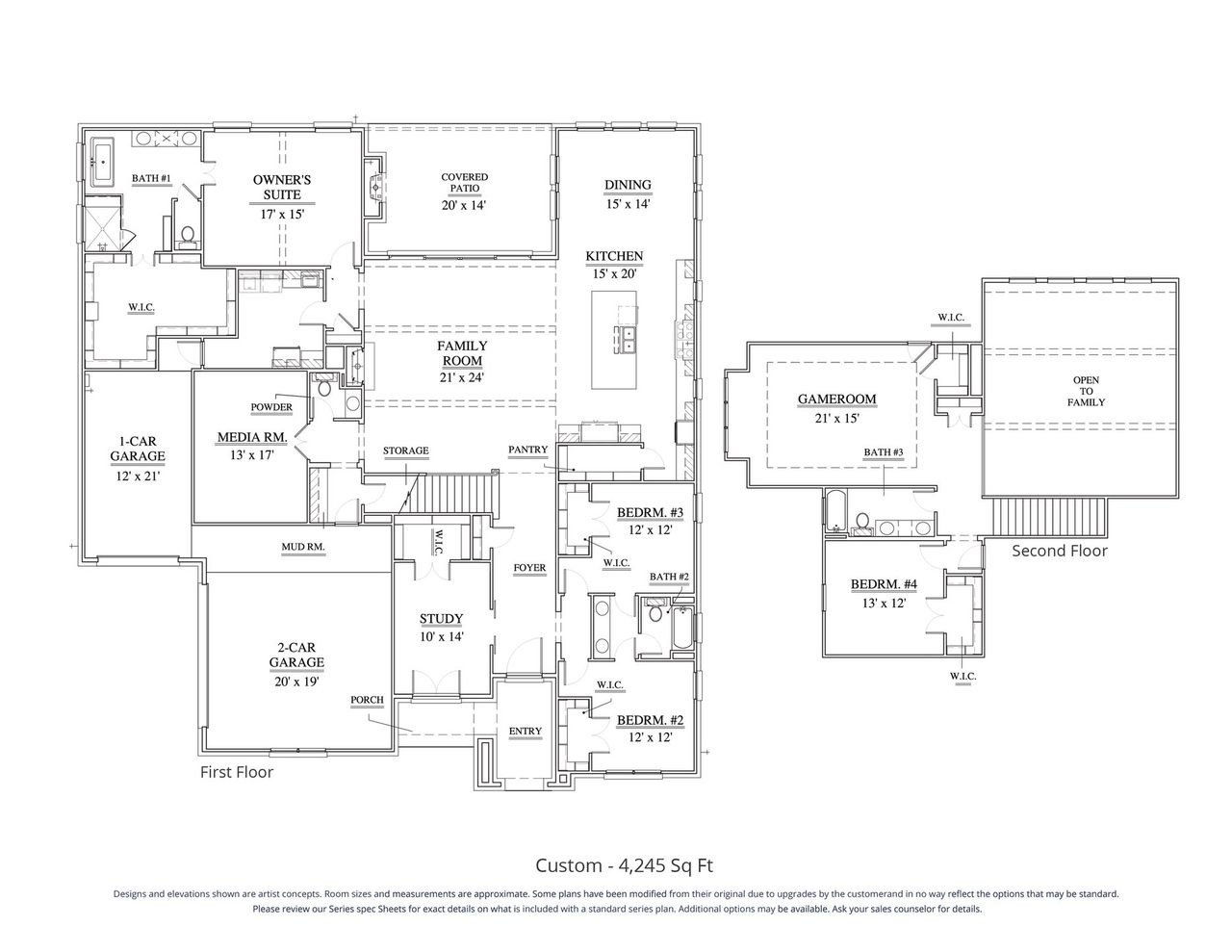 2D floor plan layout for the Custom 4245 by Our Country Homes in Enchanted Creek, Lucas, TX (Image 2).