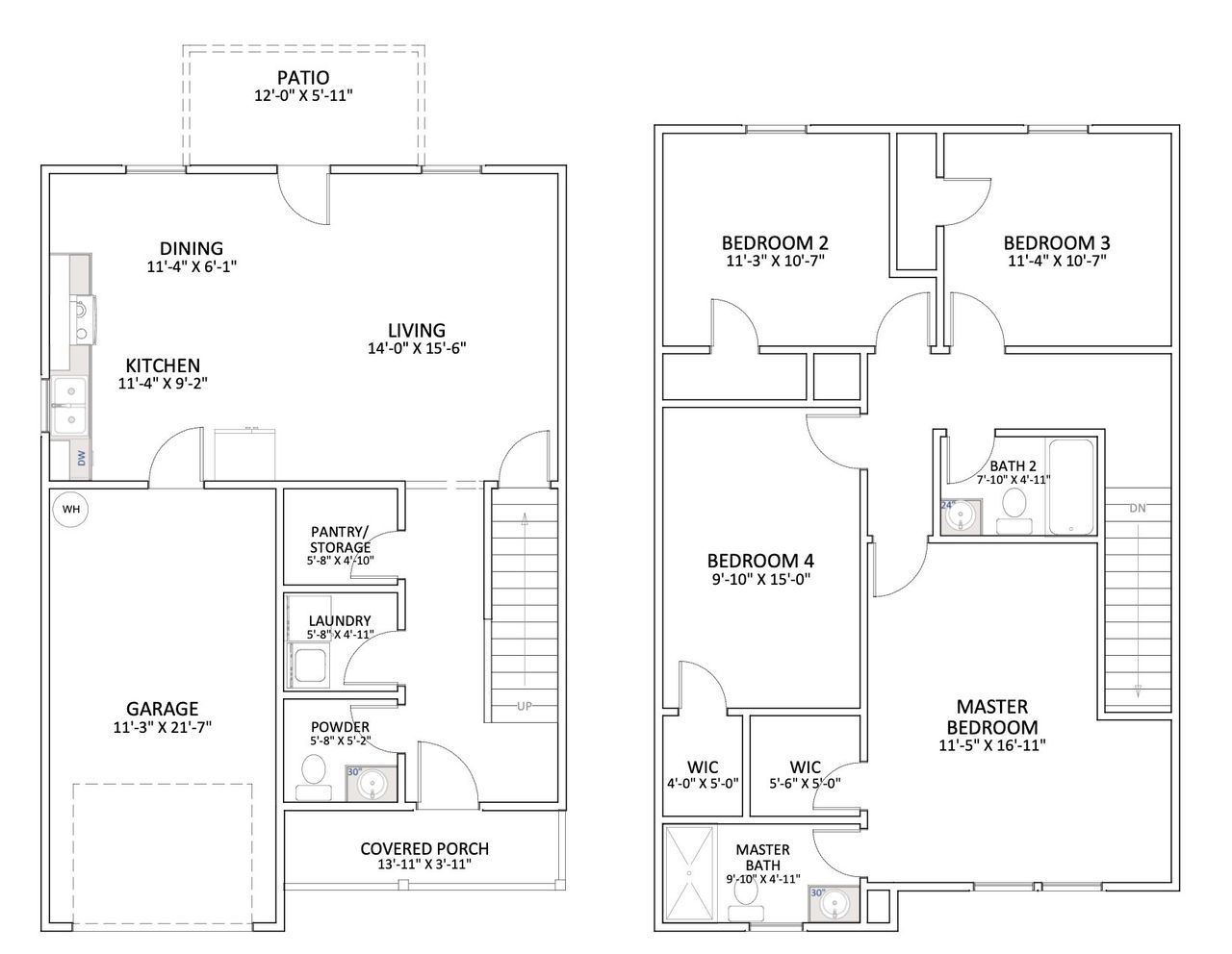 2D floor plan layout for the Skyler by Enchanted Homes in Stones Throw, Inman, SC (Image 2).