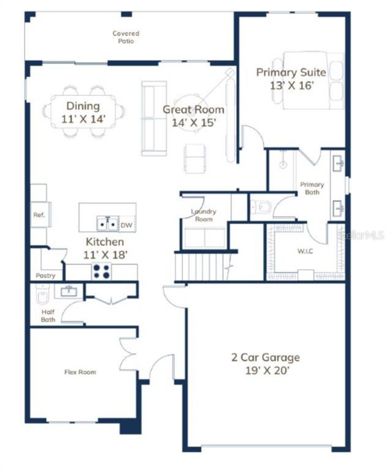 2D floor plan layout of this home in Sabana Reserve, Ocala, FL (Image 2). 2D floor plan layout of this home in Sabana Reserve, Ocala, FL (Image 2).