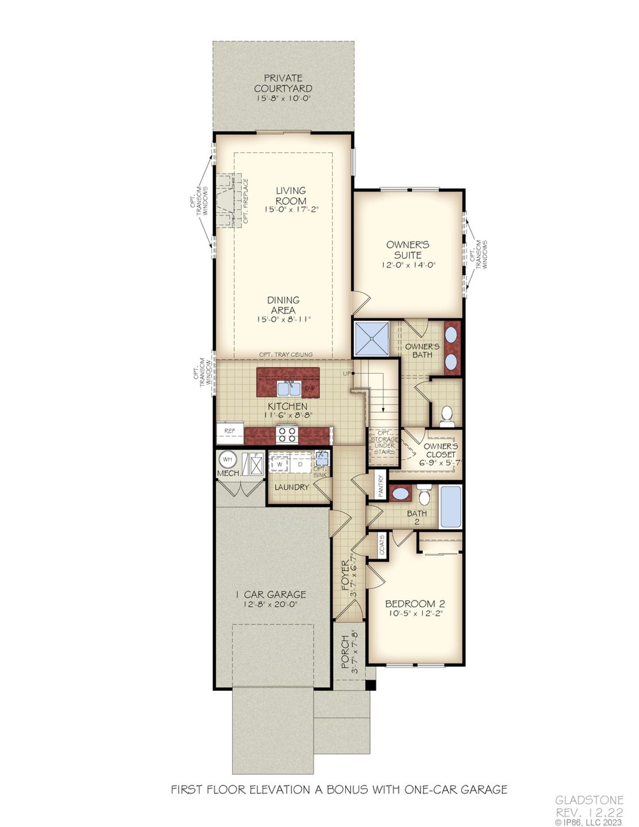 2D floor plan layout for the Gladstone by Perfection Builders in The Courtyards at Oakland Hills, Louisville, KY (Image 2).