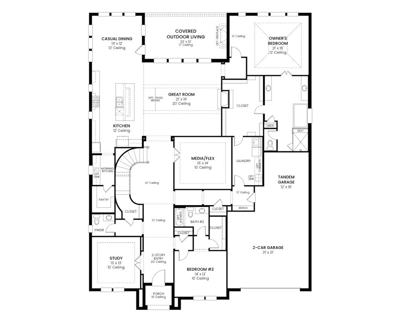 2D floor plan layout for the Plan 6061 by Tradition Homes in Mustang Lakes – 86’, Celina, TX (Image 2). 2D floor plan layout for the Plan 6061 by Tradition Homes in Mustang Lakes – 86’, Celina, TX (Image 2).