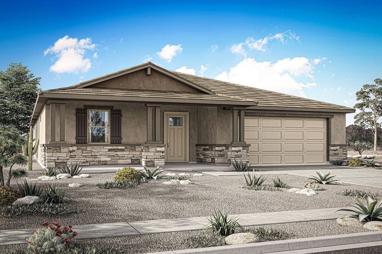 Representative exterior photo of a completed home built from the Pebble by Mattamy Homes in Bella Vista Farms, Queen Creek, AZ (Image 2).