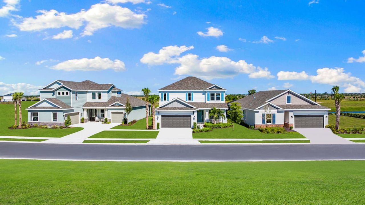 Front exterior of a new home in Coasterra Community Group Page, Palmetto, FL, highlighting curb appeal (Image 2).