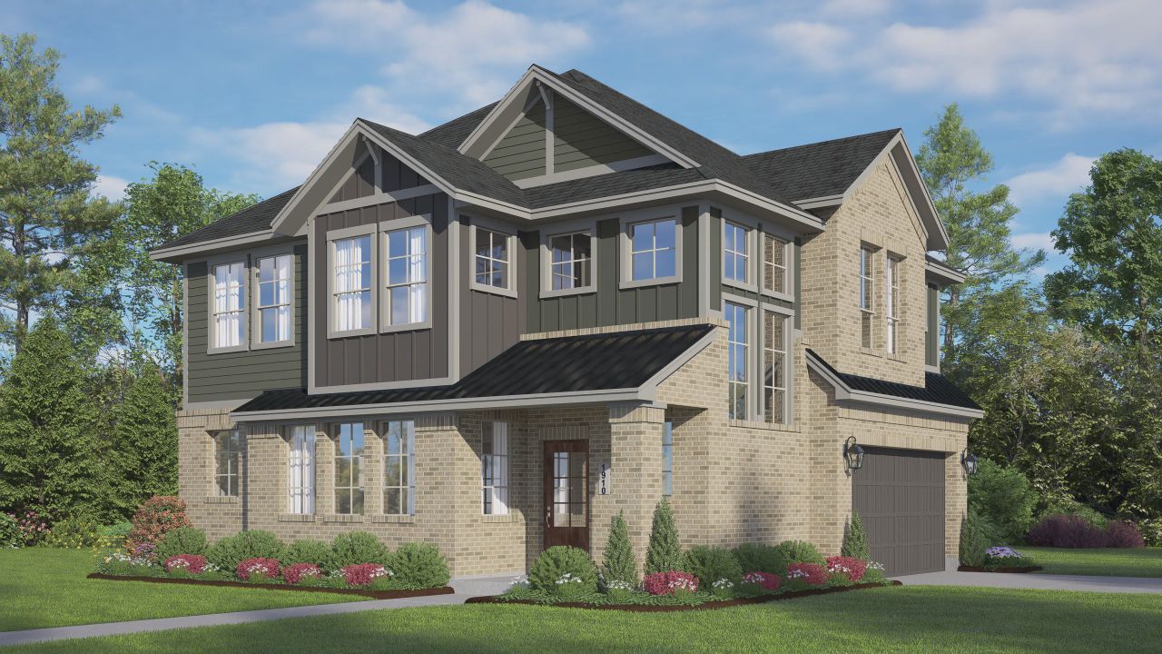 Representative exterior photo of a completed home built from the Dillon by Chesmar Homes in Sienna Courtyard, Missouri City, TX (Image 2).