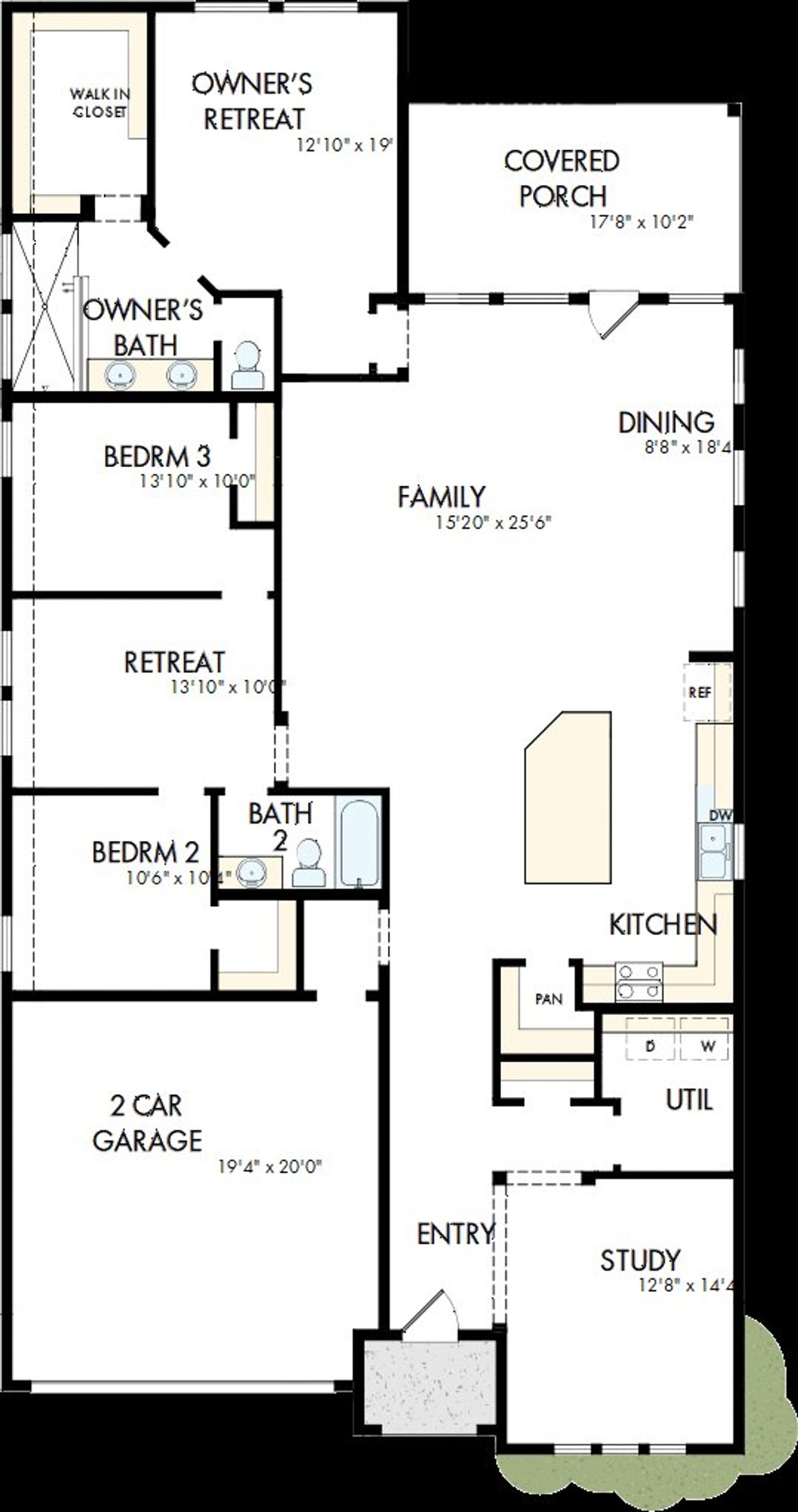2D floor plan layout of this home in The Colony, Bastrop, TX (Image 2).