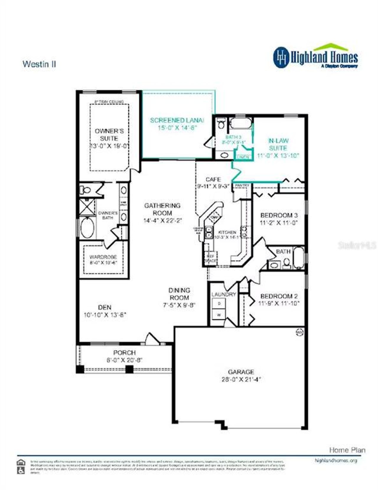 2D floor plan layout of this home in Gardens at Lancaster Park, St. Cloud, FL (Image 2).