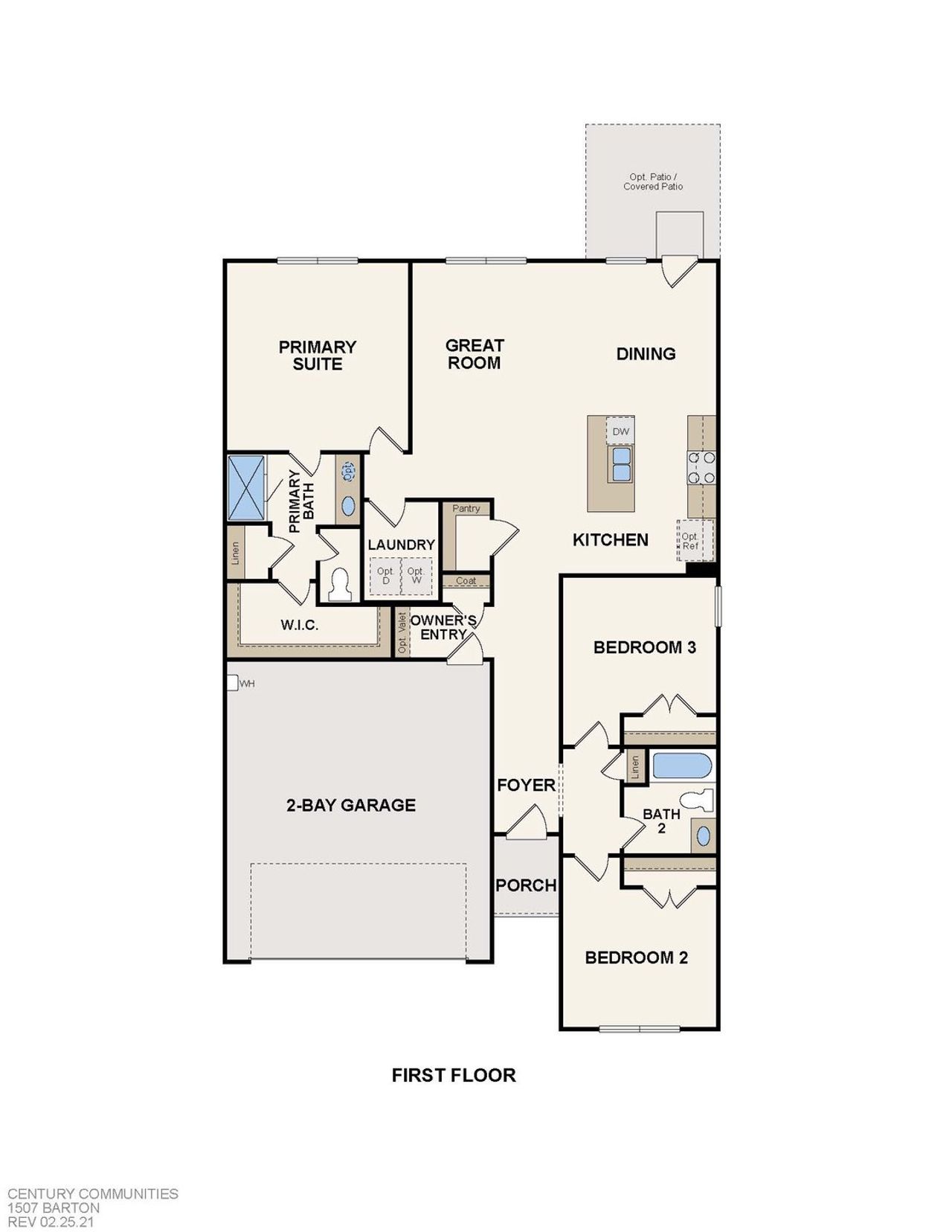 2D floor plan layout for the Barton by Century Communities in Mirabella, Brookshire, TX (Image 2).