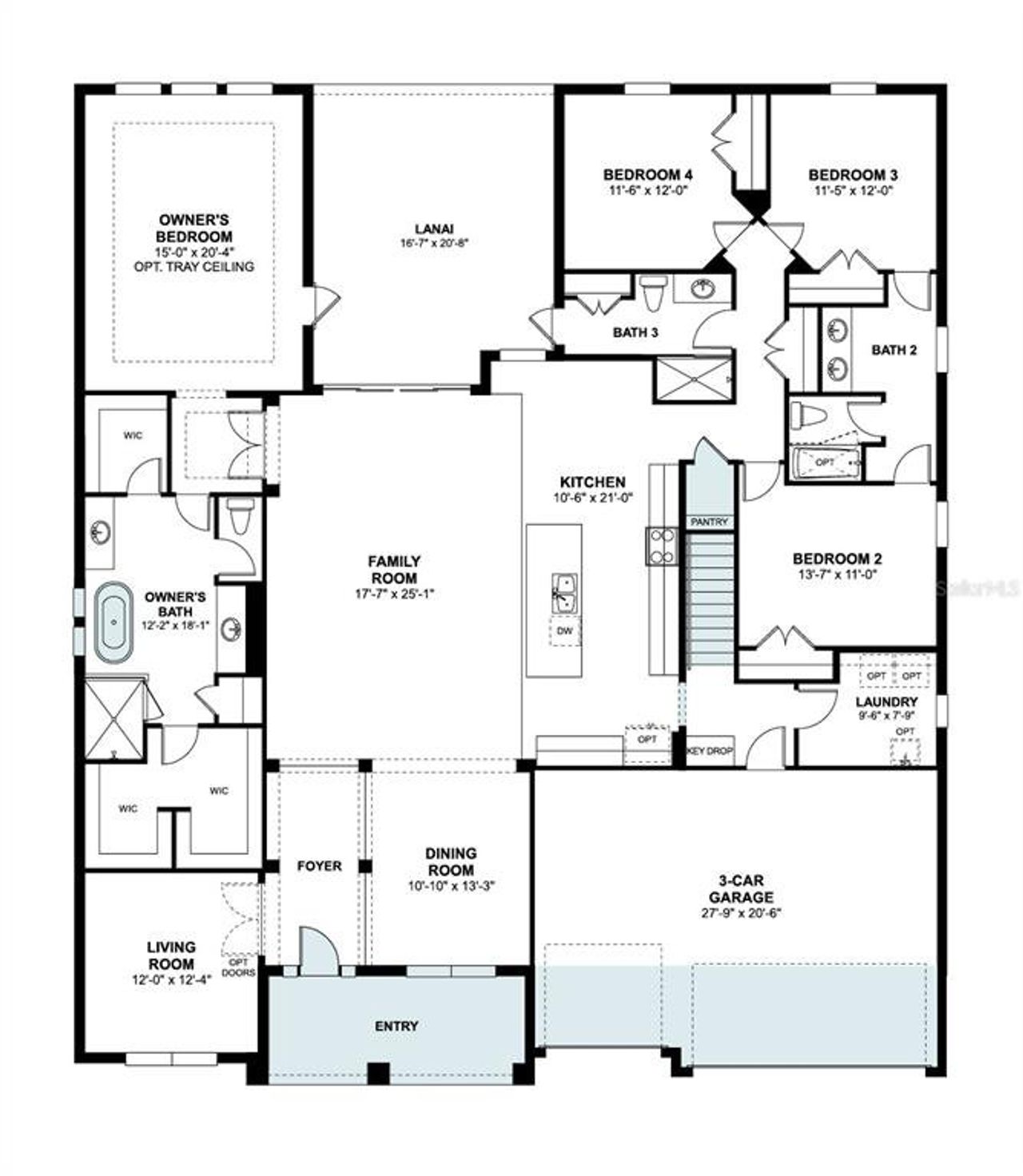 2D floor plan layout of this home in Solace at Corner Lake, Orlando, FL (Image 2).