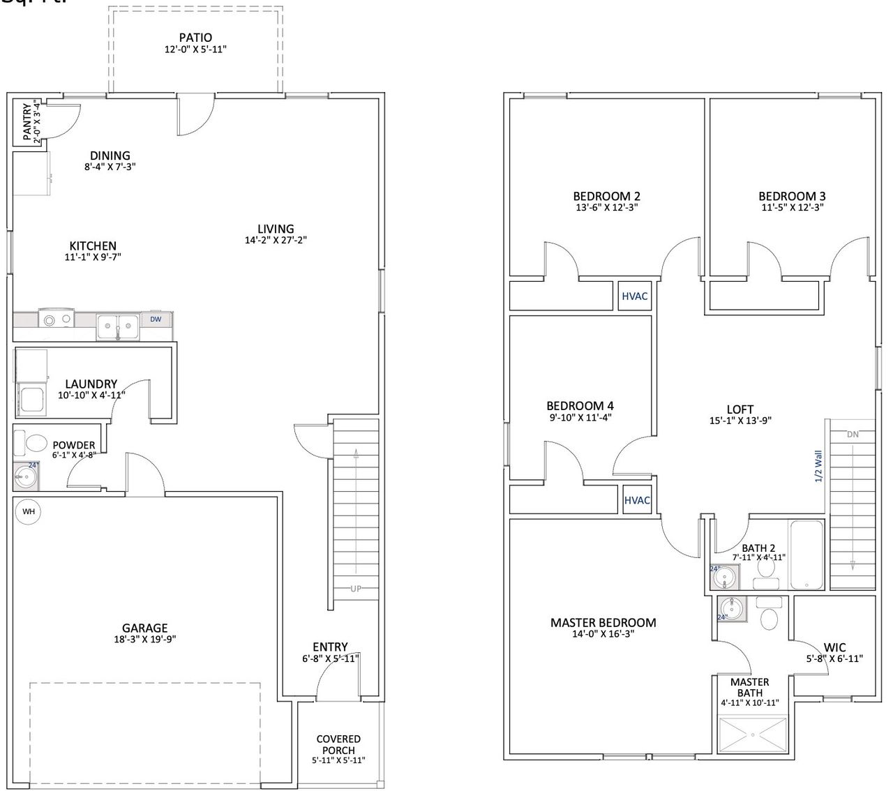 2D floor plan layout for the Hunter by Enchanted Homes in Stones Throw, Inman, SC (Image 2).