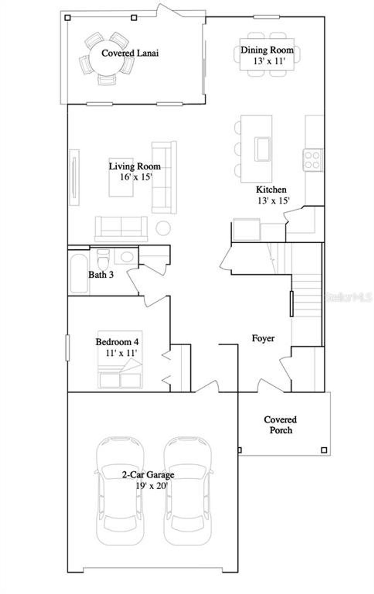 2D floor plan layout of this home in Millwood, Ocala, FL (Image 2).