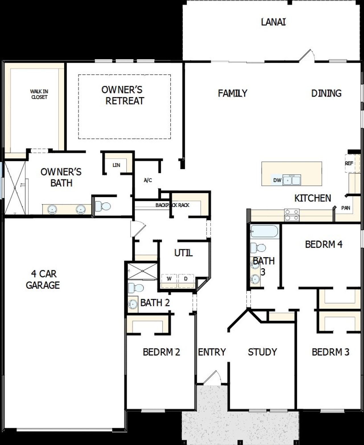 2D floor plan layout of this home in Tributary 70', Yulee, FL (Image 2). 2D floor plan layout of this home in Tributary 70', Yulee, FL (Image 2).