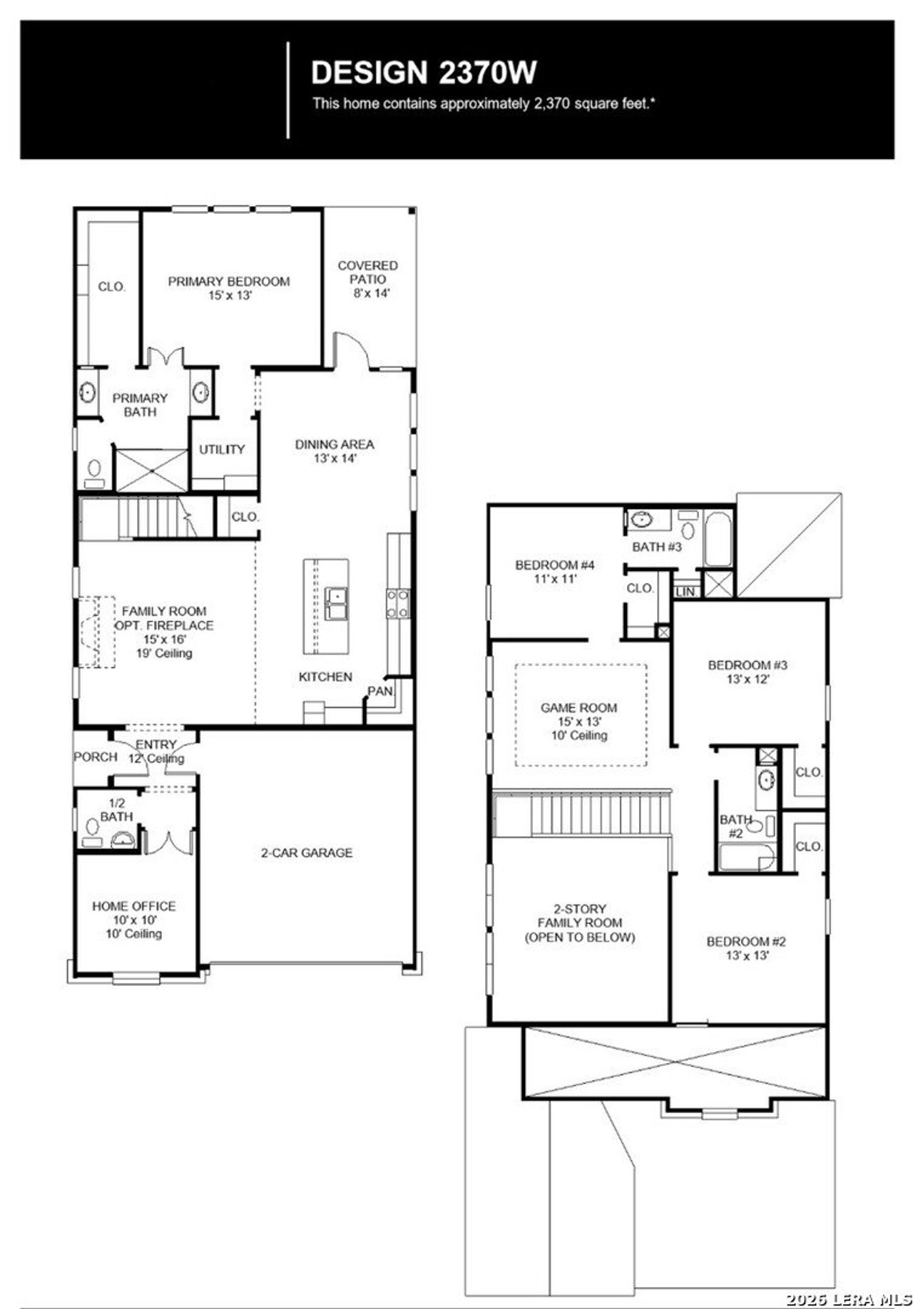 2D floor plan layout of this home in Legacy at Lake Dunlap, New Braunfels, TX (Image 2).
