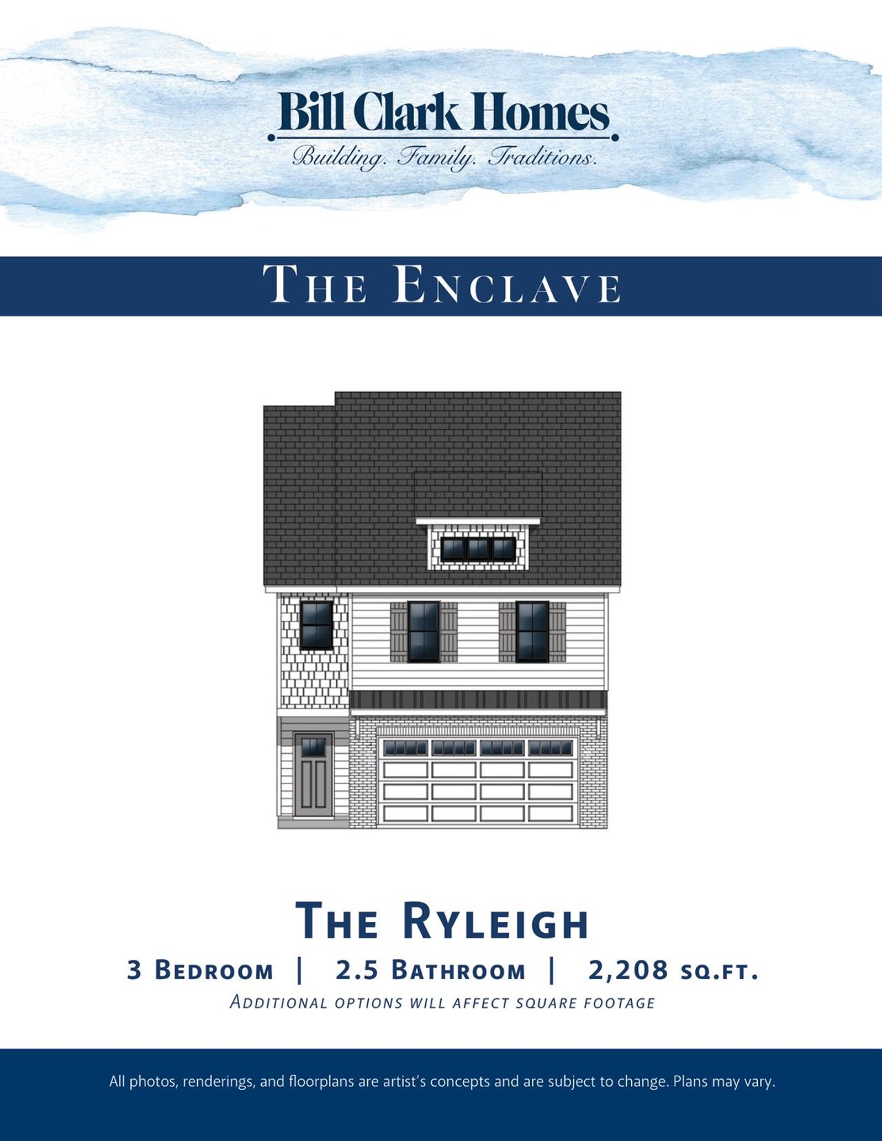 2D floor plan layout for the The Ryleigh by Bill Clark Homes in The Enclave, Greenville, NC (Image 2).