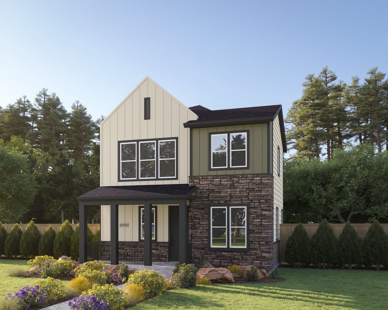 Representative exterior photo of a completed home built from the Spark Three by Brookfield Residential in Uplands, Westminster, CO (Image 2).