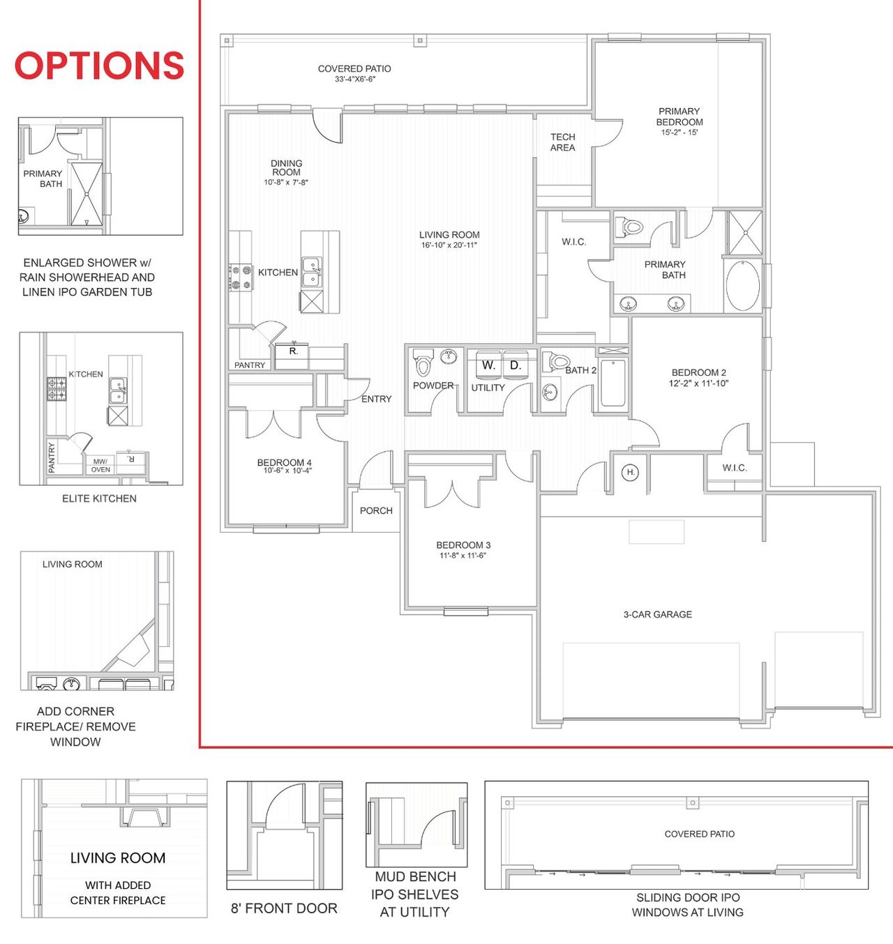 2D floor plan layout for the Rayburn by Home Creations in Encino Estates, Dayton, TX (Image 2).