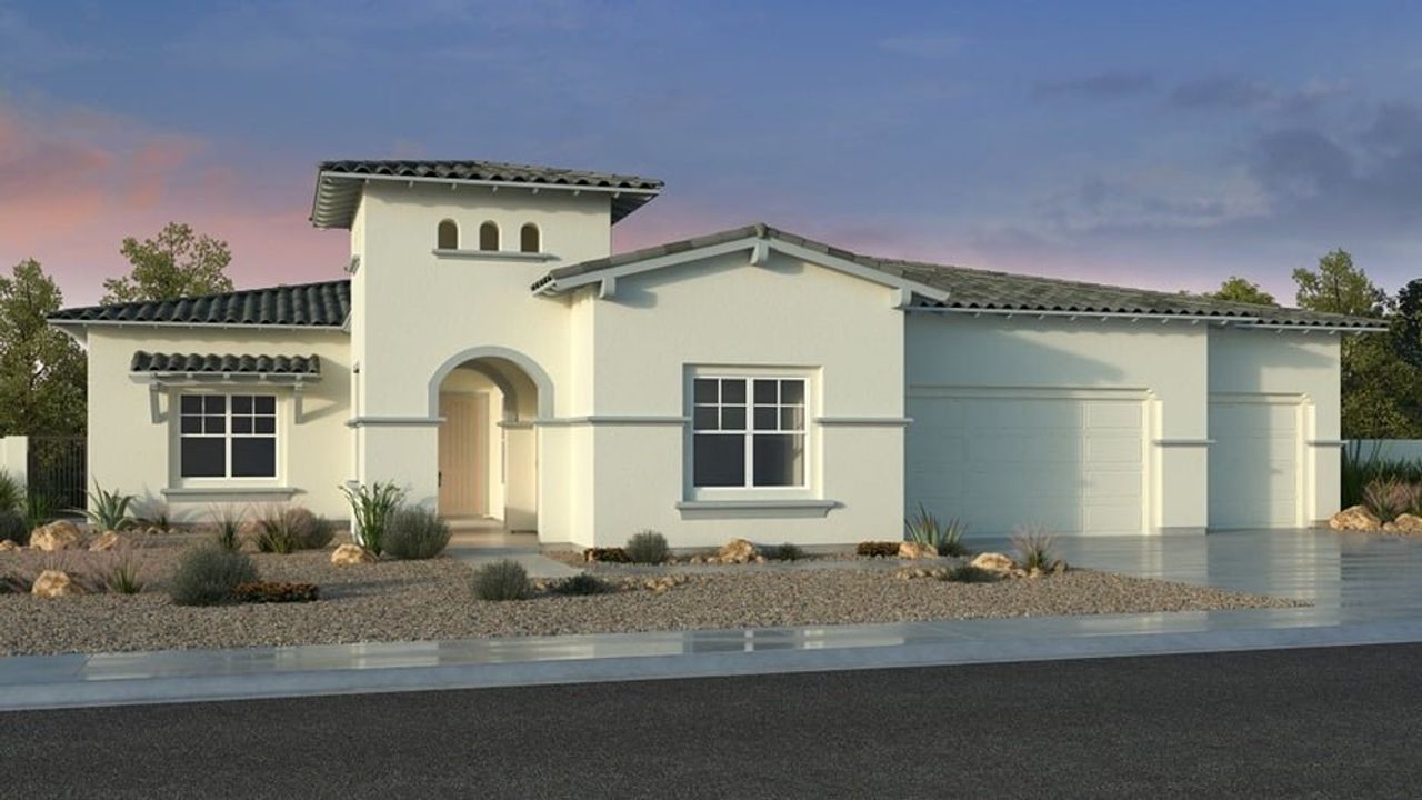 Representative exterior photo of a completed home built from the Aurora by Taylor Morrison in Ellsworth Ranch Capstone Collection, Queen Creek, AZ (Image 2).