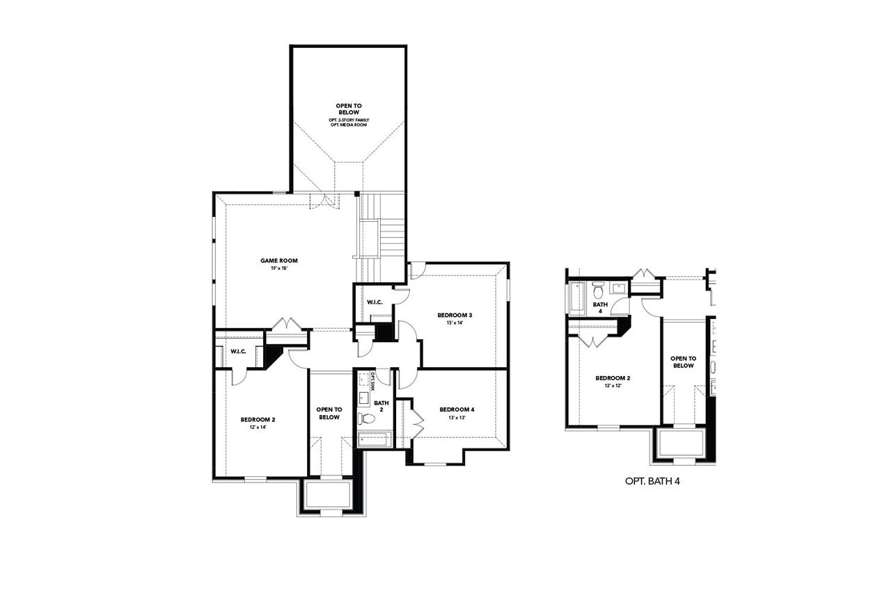 2D floor plan layout for the Rosewood by Brightland Homes in Wildflower Ranch, Fort Worth, TX (Image 2). 2D floor plan layout for the Rosewood by Brightland Homes in Wildflower Ranch, Fort Worth, TX (Image 2).