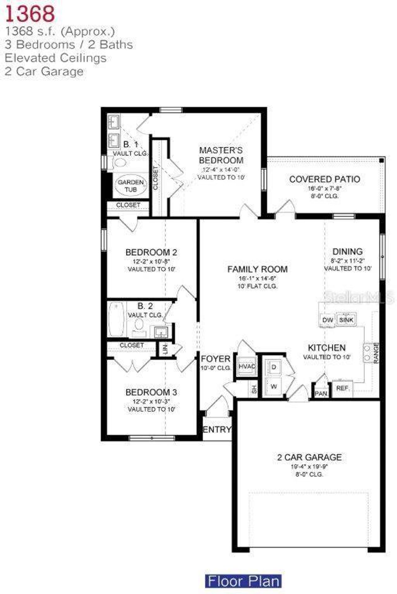 2D floor plan layout of this home in Pine Bluff, Spring Hill, FL (Image 2).