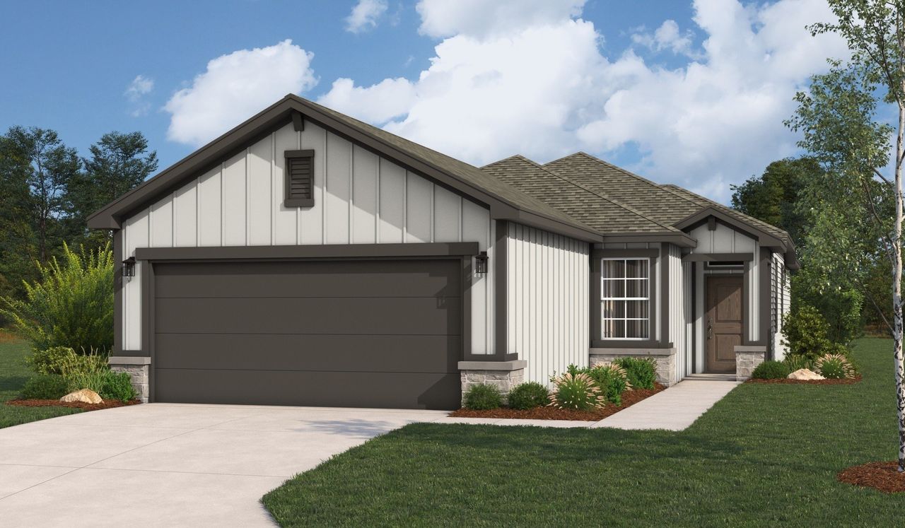 Representative exterior photo of a completed home built from the Sabrine by Hakes Brothers in Highland Ridge, New Braunfels, TX (Image 2). Representative exterior photo of a completed home built from the Sabrine by Hakes Brothers in Highland Ridge, New Braunfels, TX (Image 2).