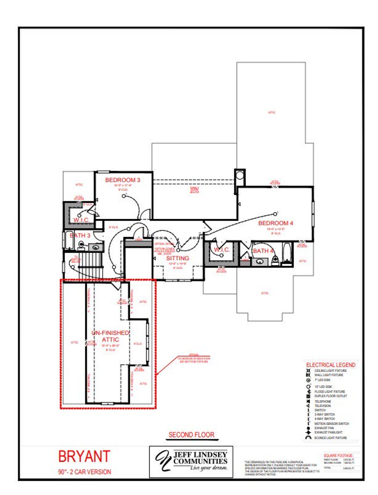 2D floor plan layout for the Bryant B 90 by Jeff Lindsey Communities in Arbor Springs, Newnan, GA (Image 2).