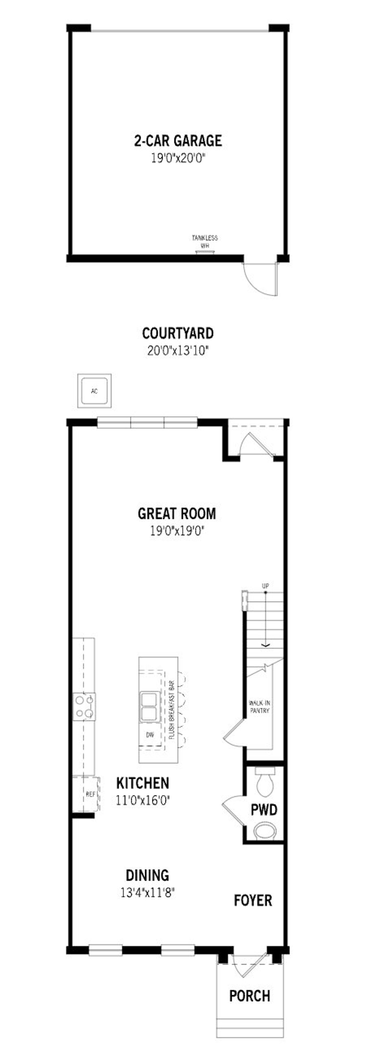 2D floor plan layout of this home in Newfield - Rosette Park Townhomes and Villas, Palm City, FL (Image 2).