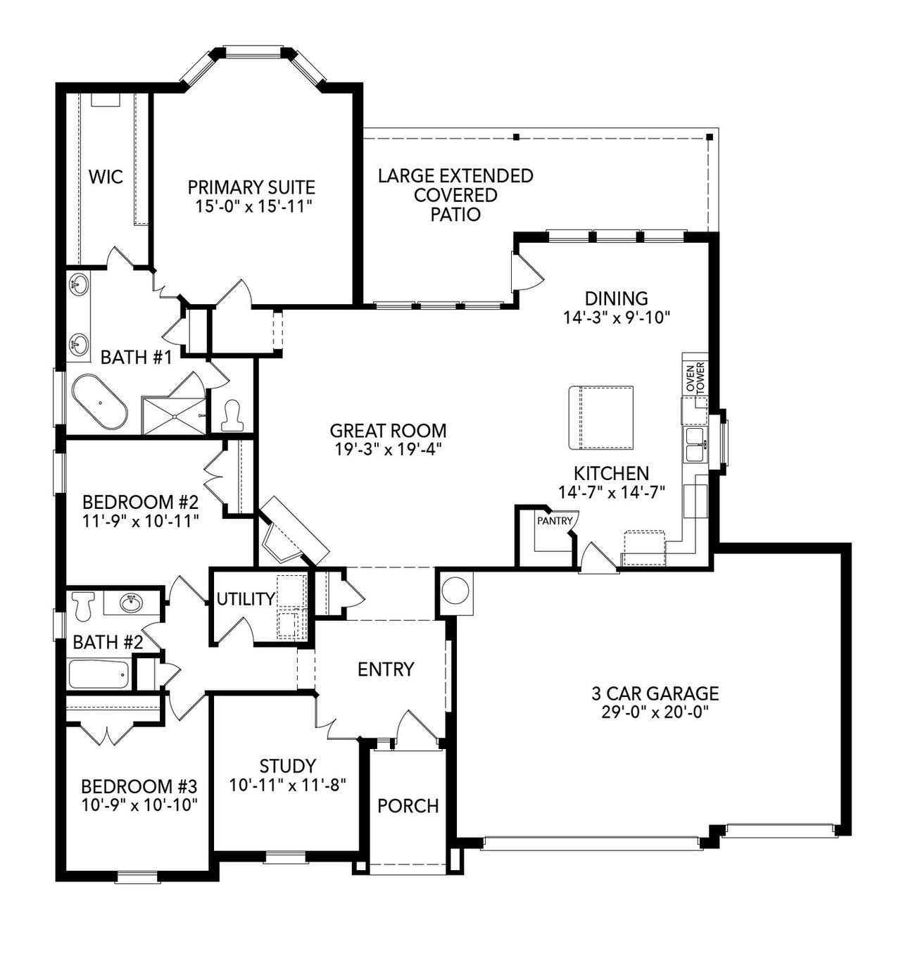 2D floor plan layout of this home in Bluffs at Northpointe, Fort Worth, TX (Image 2).