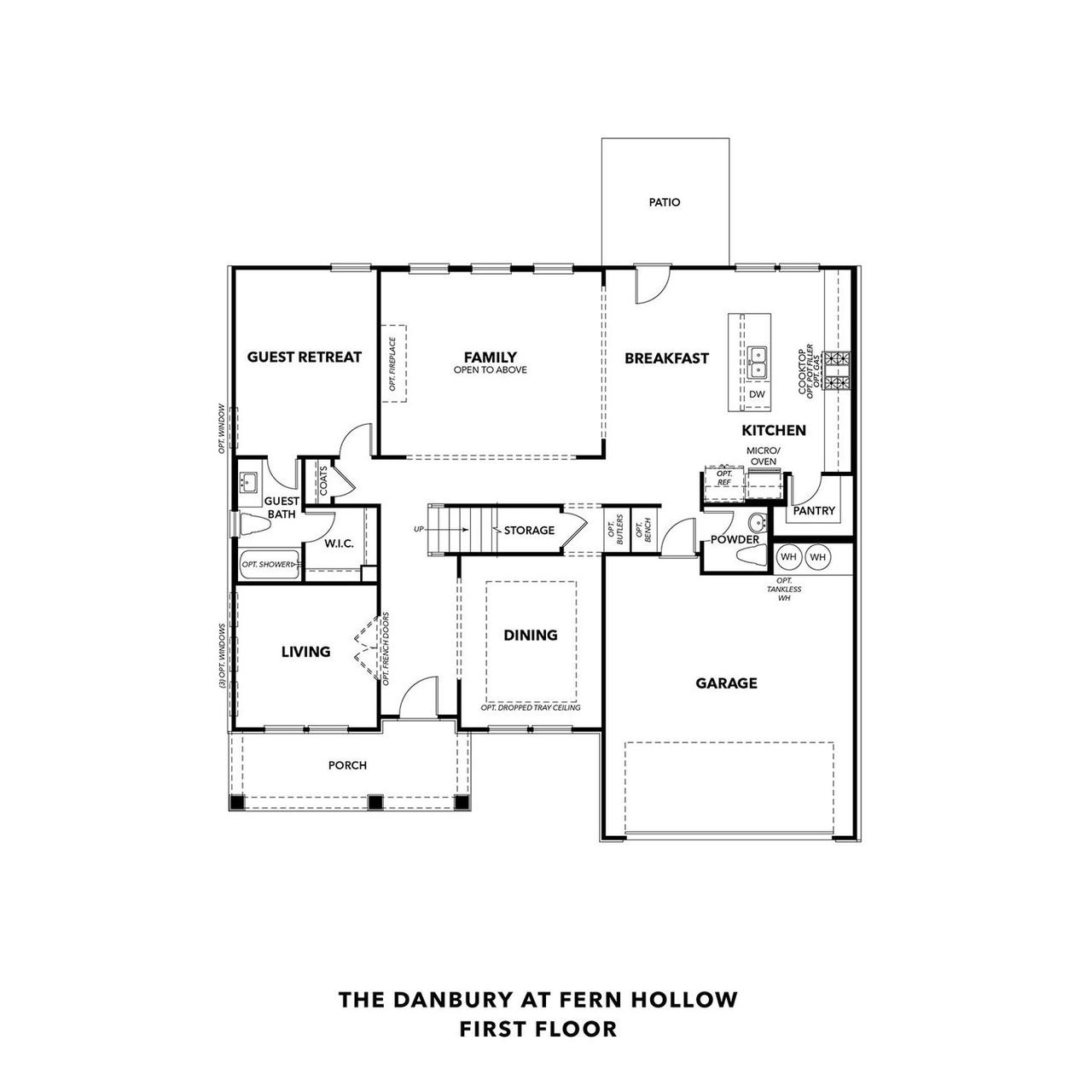 2D floor plan layout for the The Danbury J by Davidson Homes LLC in Fern Hollow, Buford, GA (Image 2).