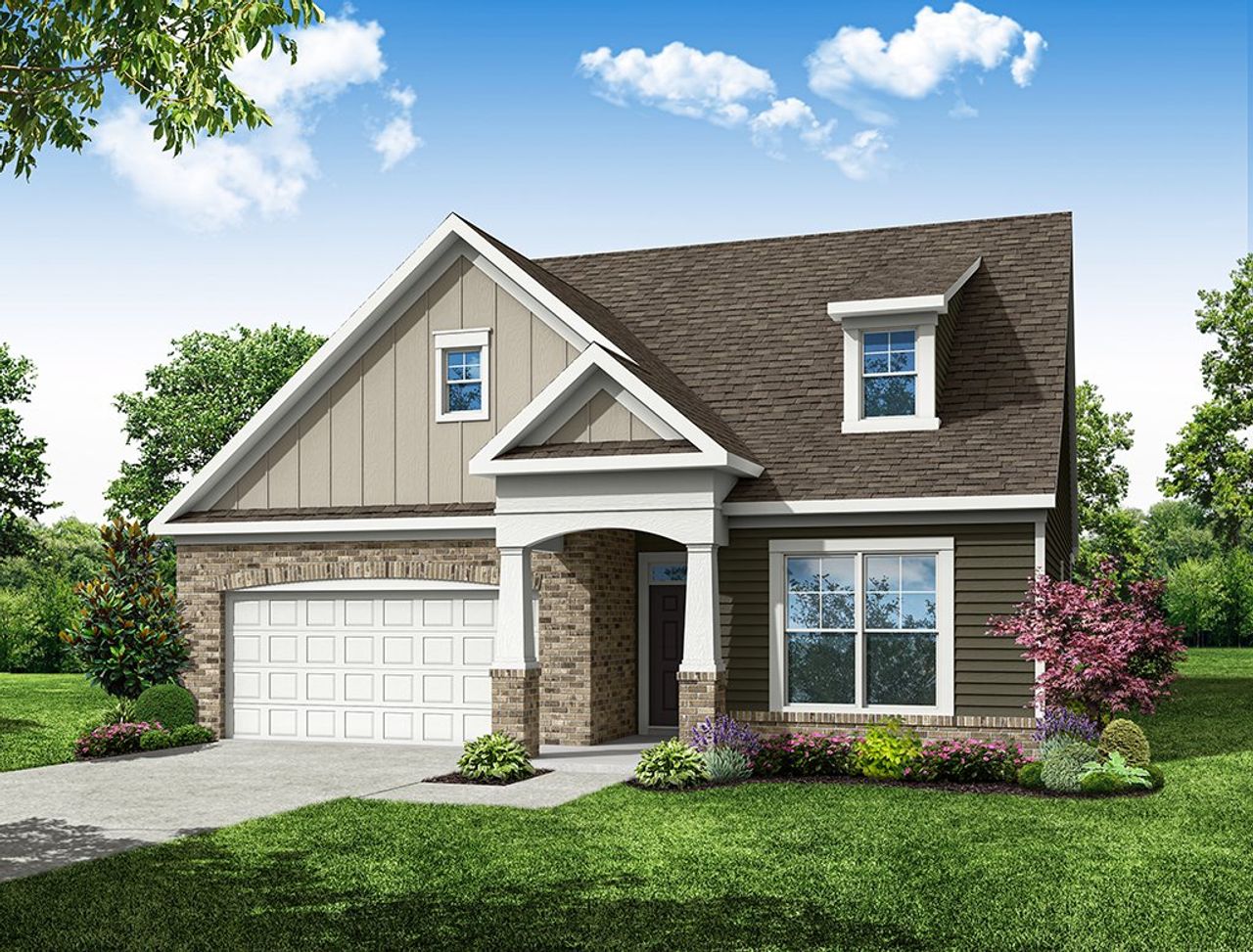 Representative exterior photo of a completed home built from the Fenwick by Eastwood Homes in Founders Landing | 55+ Community, Gastonia, NC (Image 2). Representative exterior photo of a completed home built from the Fenwick by Eastwood Homes in Founders Landing | 55+ Community, Gastonia, NC (Image 2).