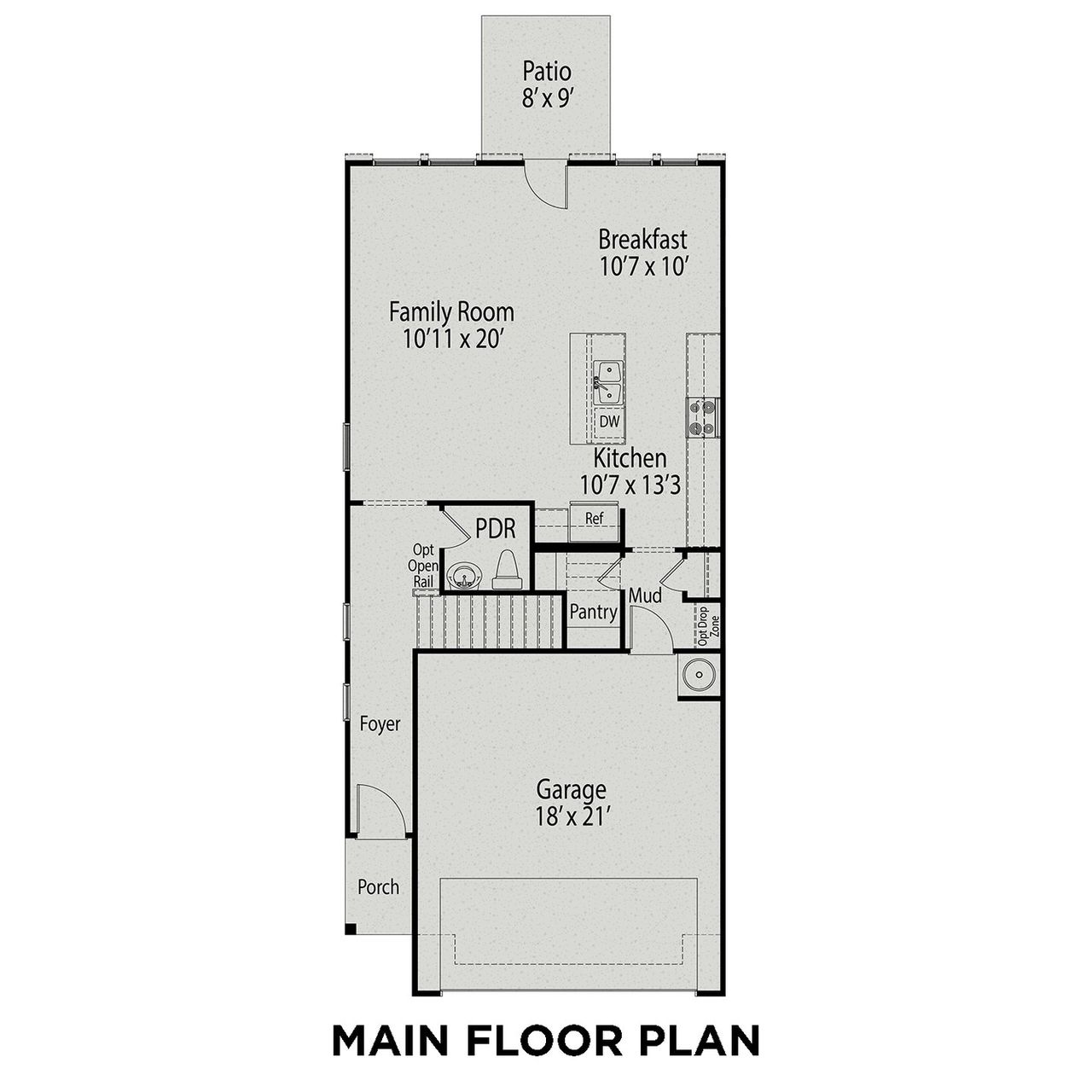 2D floor plan layout for the The Wake by Davidson Homes LLC in Gregory Village Townhomes, Lillington, NC (Image 2).