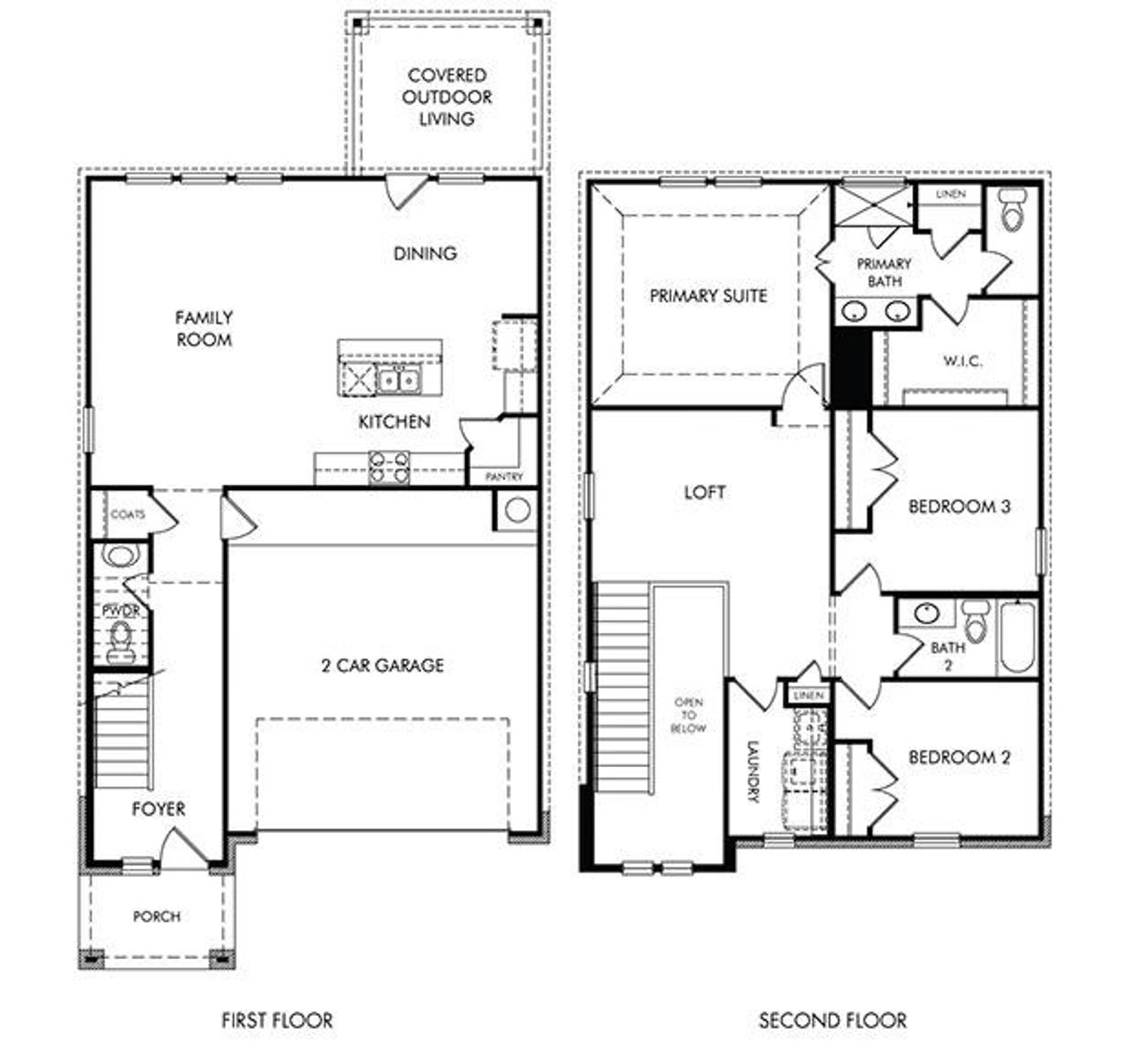 2D floor plan layout of this home in Turner's Crossing - Americana Collection, Buda, TX (Image 2).