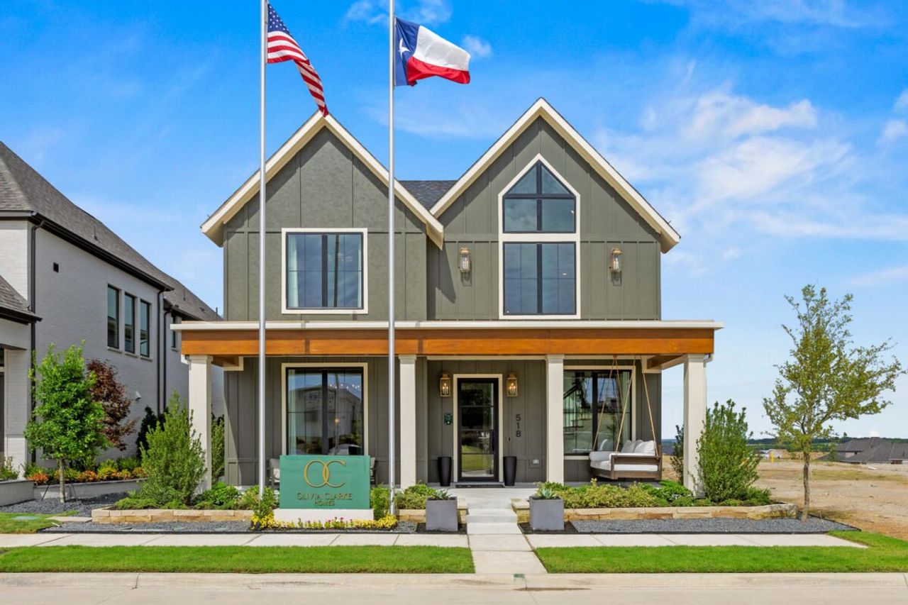 Representative exterior photo of a completed home built from the Carmichael by Olivia Clarke Homes in Uptown Celina, Celina, TX (Image 2). Representative exterior photo of a completed home built from the Carmichael by Olivia Clarke Homes in Uptown Celina, Celina, TX (Image 2).