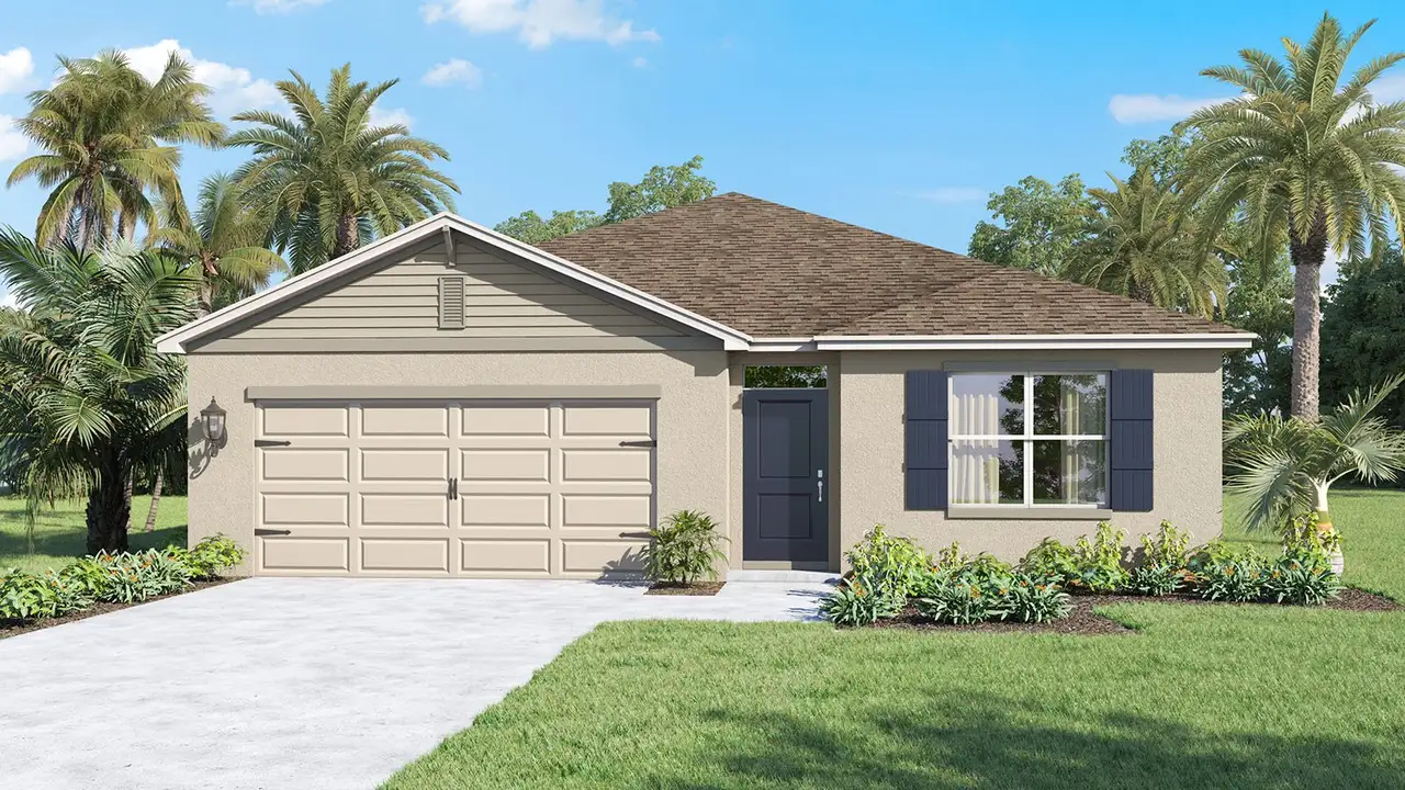 Front exterior of a new home in Magnolia Pointe, Umatilla, FL, highlighting curb appeal (Image 2).
