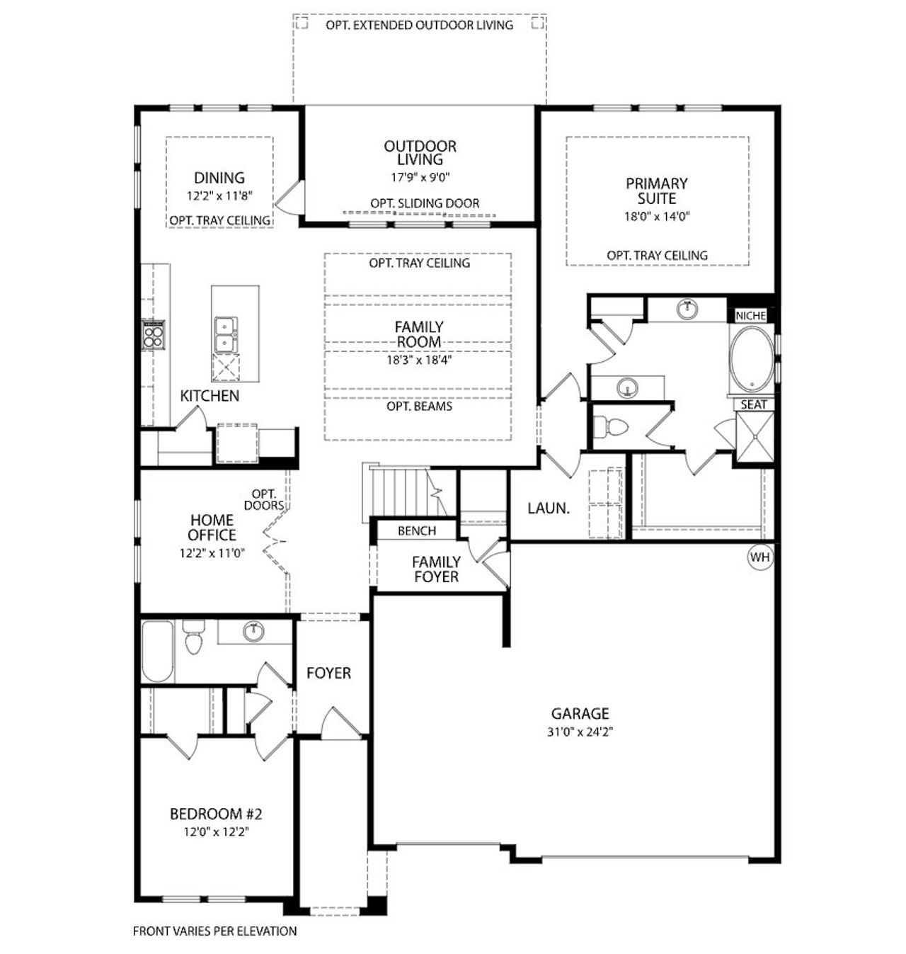 2D floor plan layout for the Marshall by Drees Custom Homes in Trailmark - Phase 10, St. Augustine, FL (Image 2).