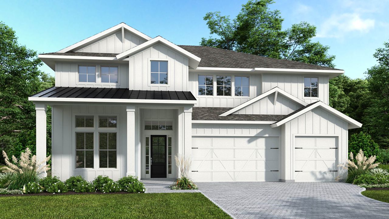 Representative exterior photo of a completed home built from the 3479F by Perry Homes in Southern Hills, Brooksville, FL (Image 2). Representative exterior photo of a completed home built from the 3479F by Perry Homes in Southern Hills, Brooksville, FL (Image 2).