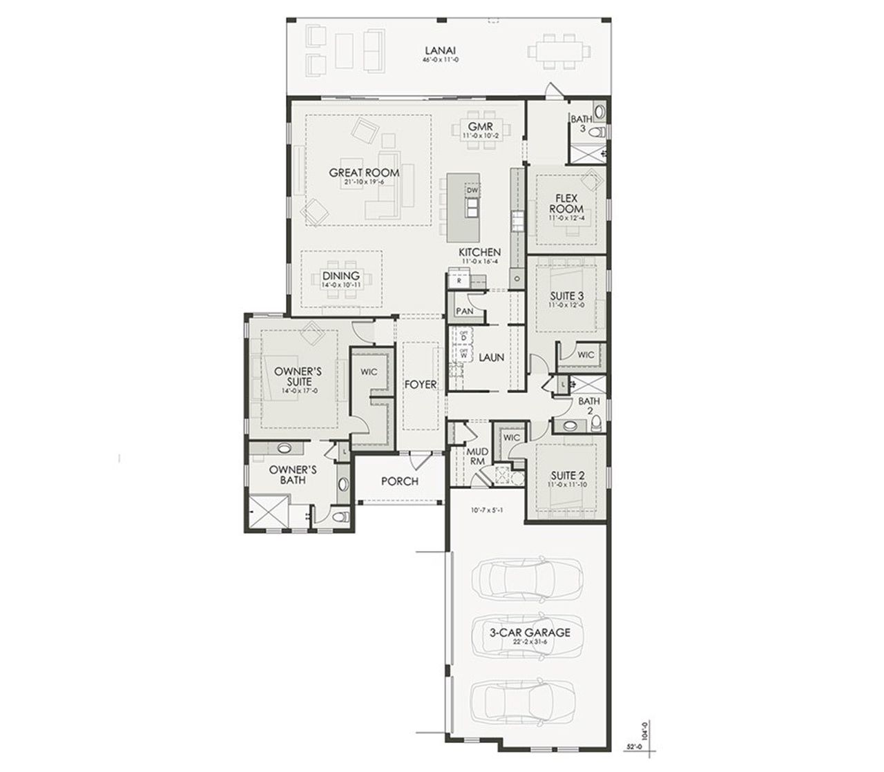 2D floor plan layout of this home in Shellstone at Waterside, Sarasota, FL (Image 2).