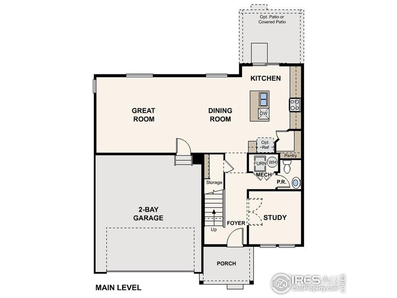 2D floor plan layout of this home in The Overlook at Johnstown Farms, Johnstown, CO (Image 2).