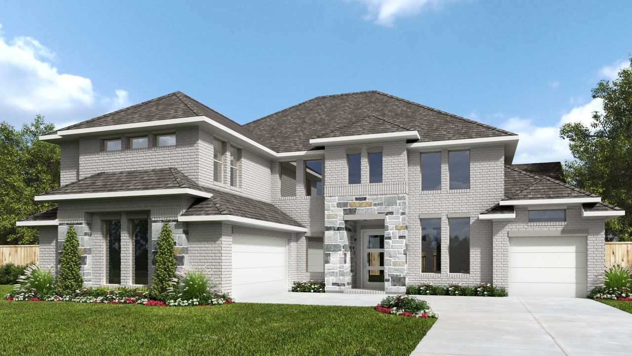 Representative exterior photo of a completed home built from the 4137W by Perry Homes in Terraces 82'/100', Rockwall, TX (Image 2).