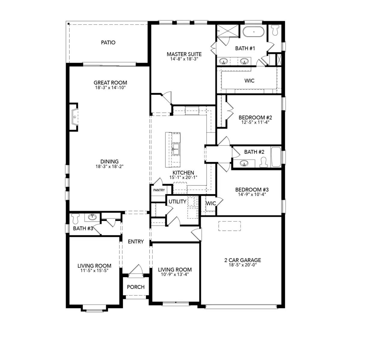 2D floor plan layout of this home in Rio Vista at Kelly Ranch, Aledo, TX (Image 2).