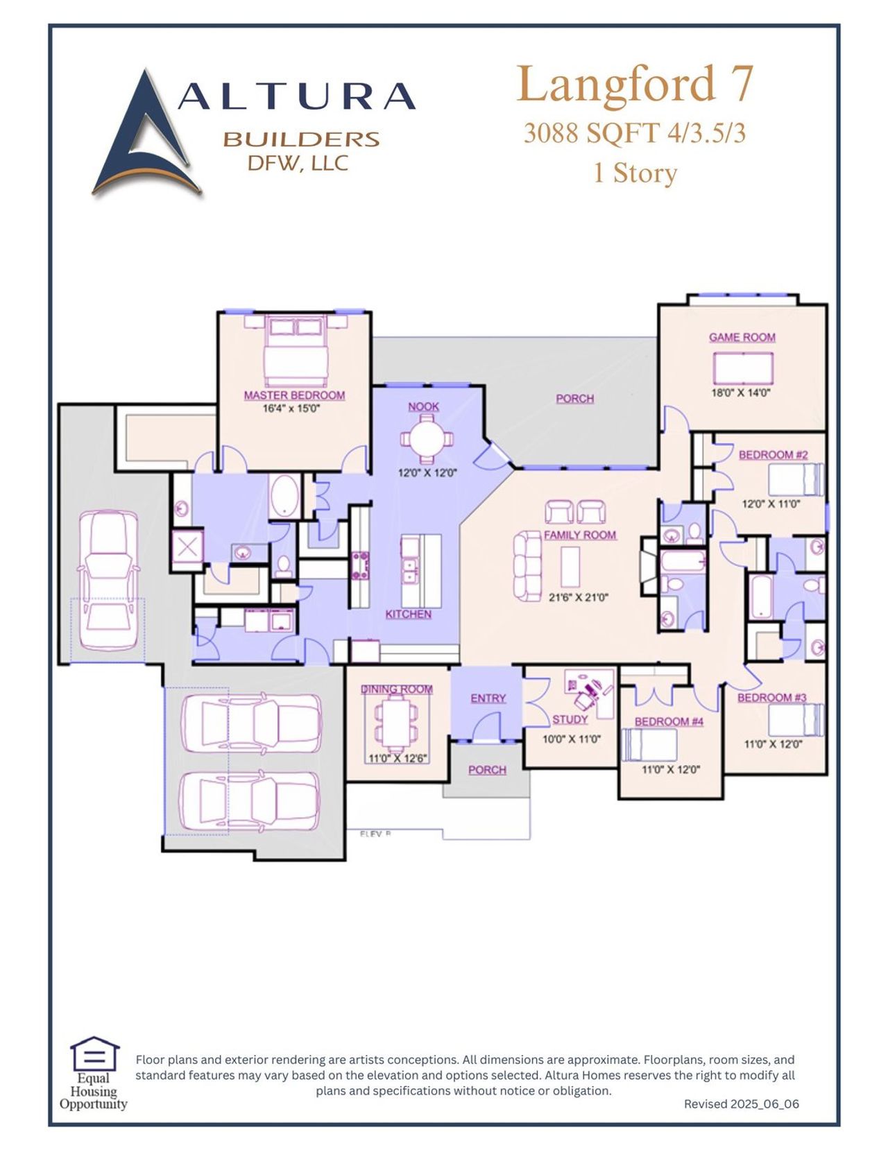 2D floor plan layout for the Langford VII by Altura Homes in Levante, Waxahachie, TX (Image 2).