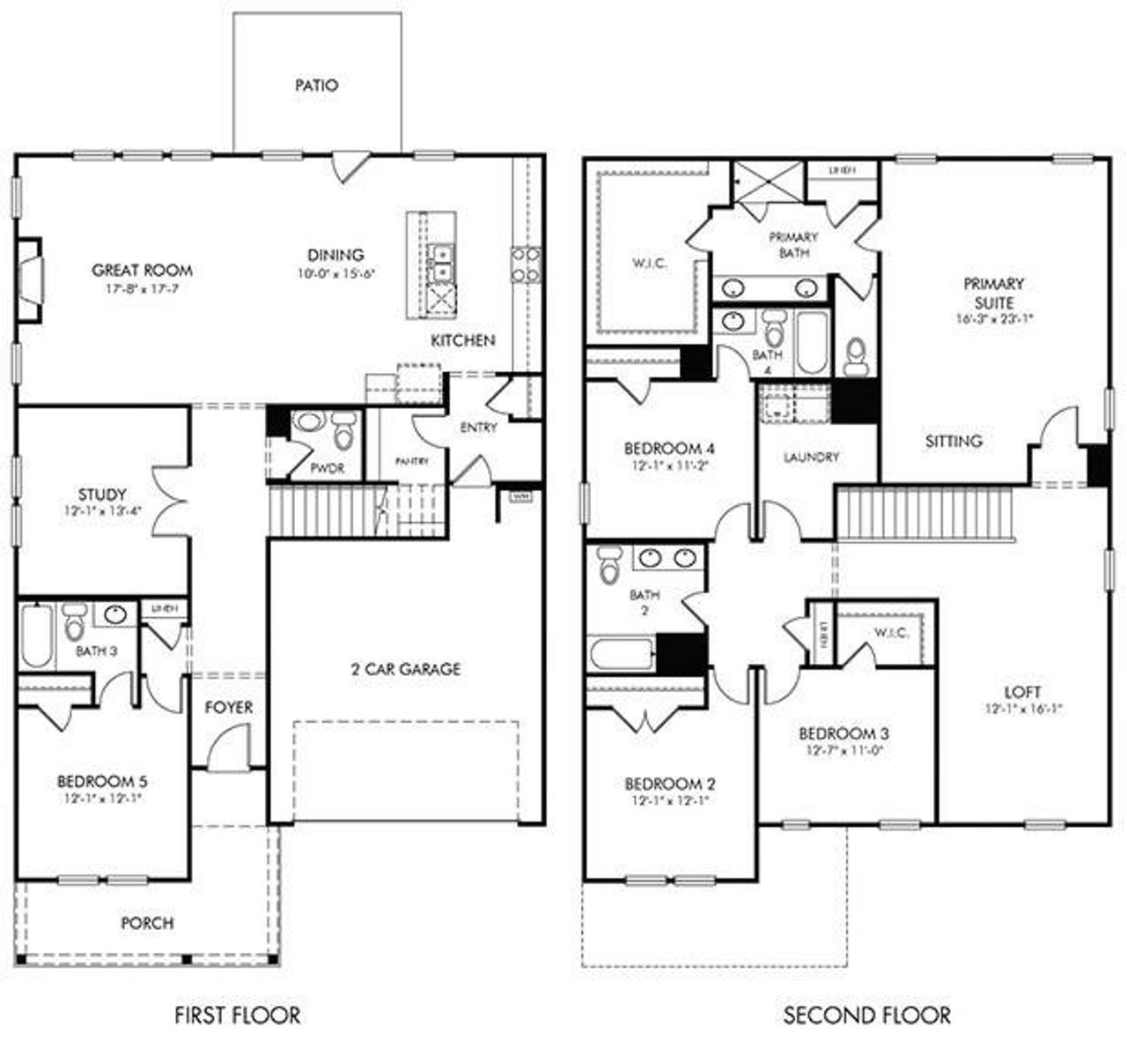 2D floor plan layout of this home in Parkside at Grayson, Grayson, GA (Image 2).