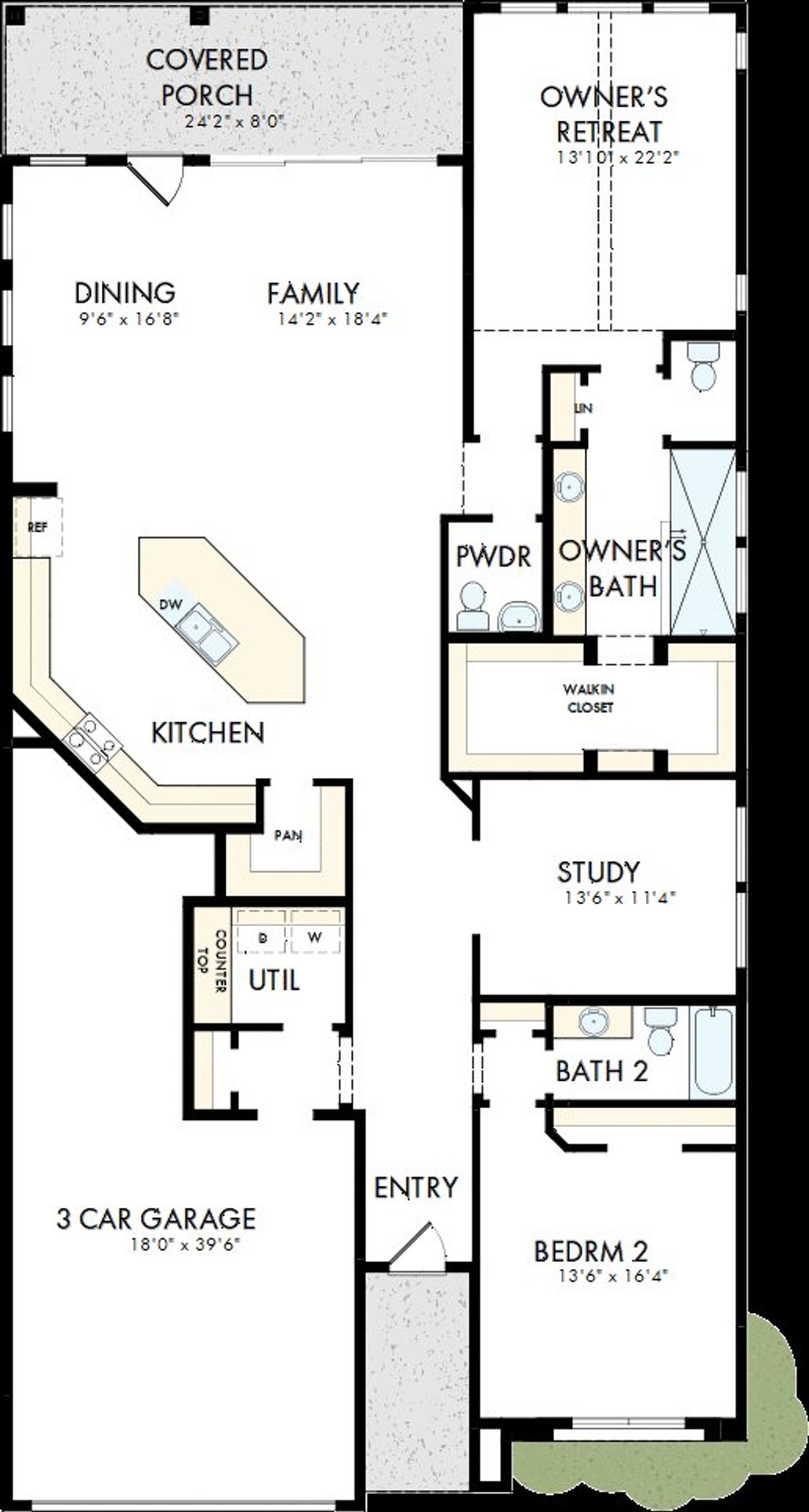 2D floor plan layout of this home in Kissing Tree – Spruce Series, San Marcos, TX (Image 2).