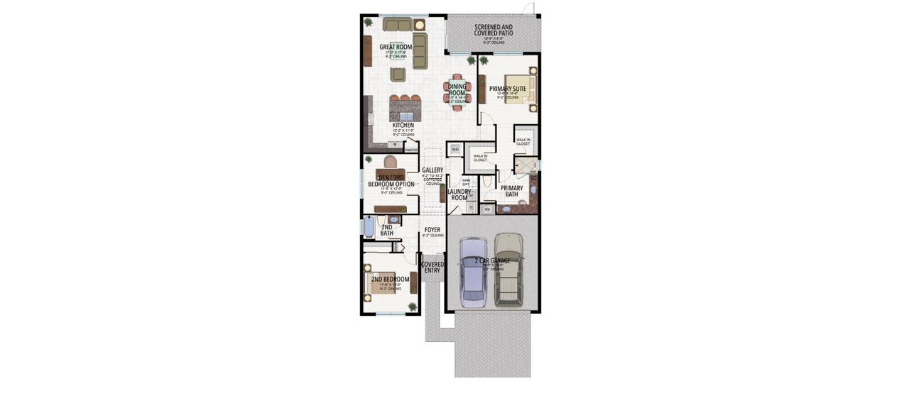 2D floor plan layout of this home in Valencia Parc at Riverland, Port St. Lucie, FL (Image 2). 2D floor plan layout of this home in Valencia Parc at Riverland, Port St. Lucie, FL (Image 2).