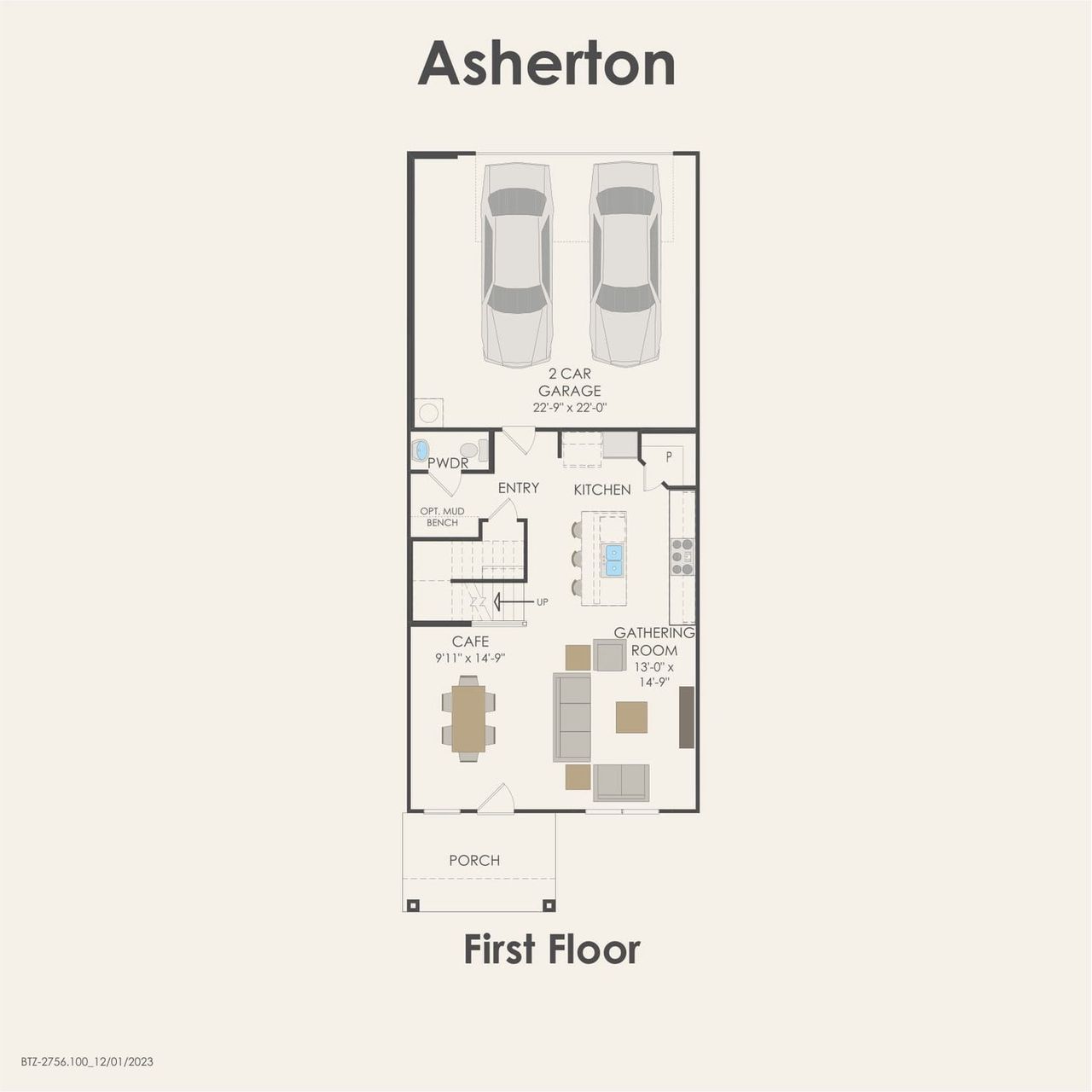 2D floor plan layout of this home in Monarch on Main, Round Rock, TX (Image 2).