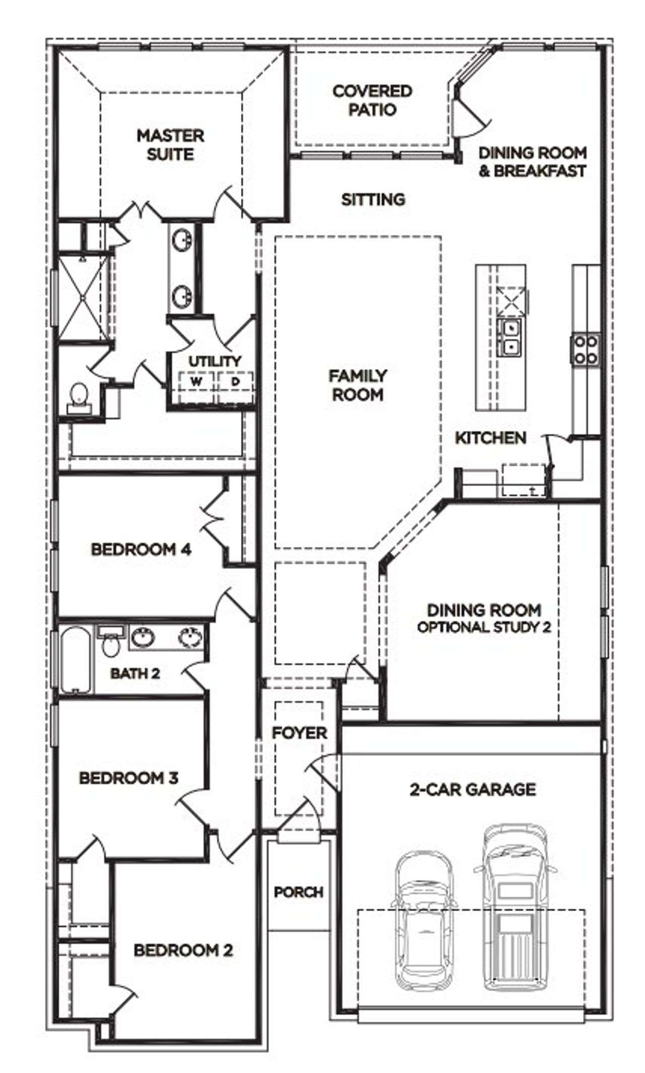 2D floor plan layout for the The Carolina by McKinley Homes in River Ranch Meadows, Dayton, TX (Image 2). 2D floor plan layout for the The Carolina by McKinley Homes in River Ranch Meadows, Dayton, TX (Image 2).