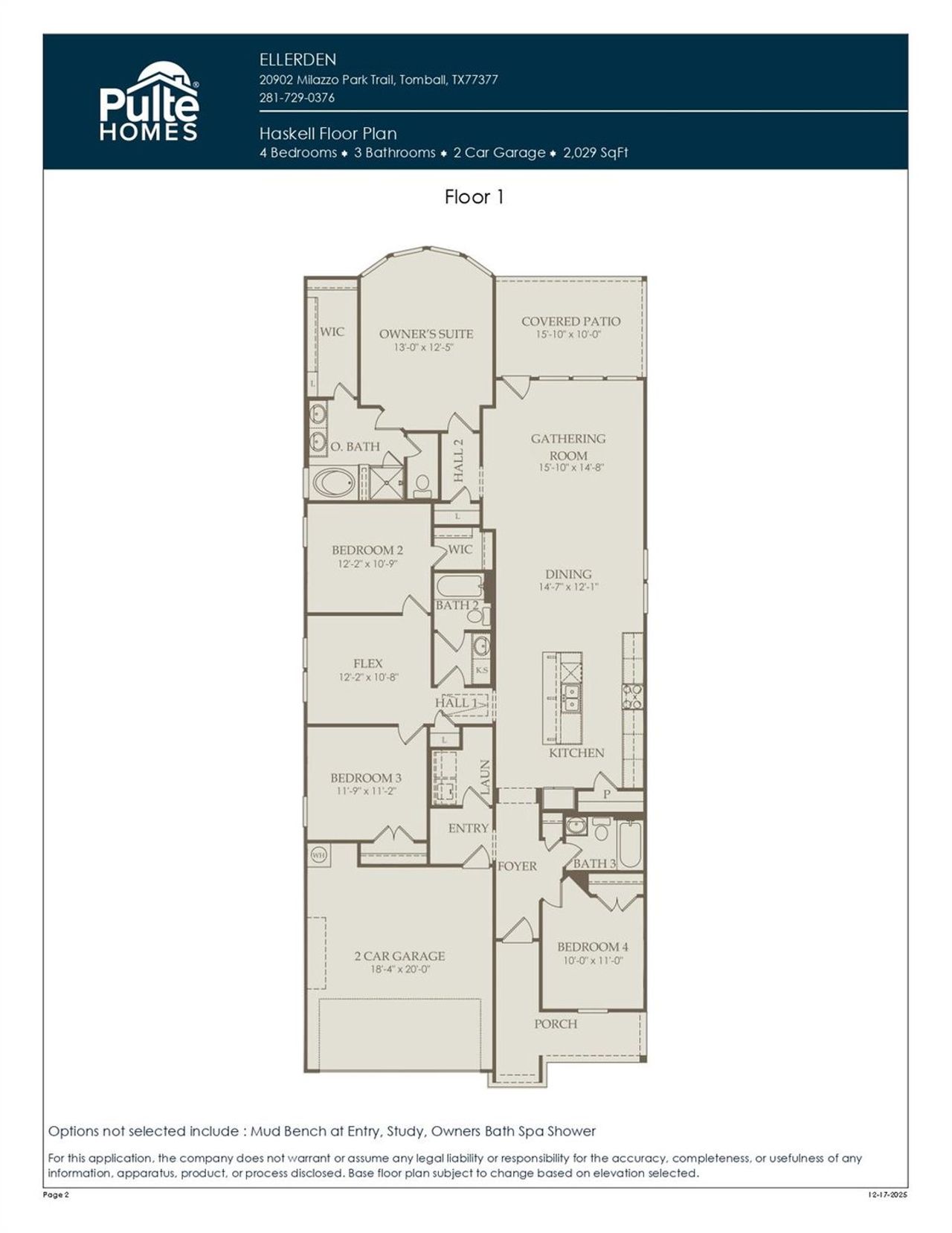 2D floor plan layout of this home in Ellerden, Tomball, TX (Image 2).